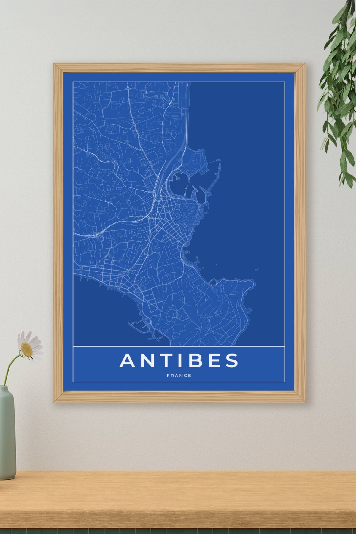 Carte d'Antibes bleue - Affiche personnalisée