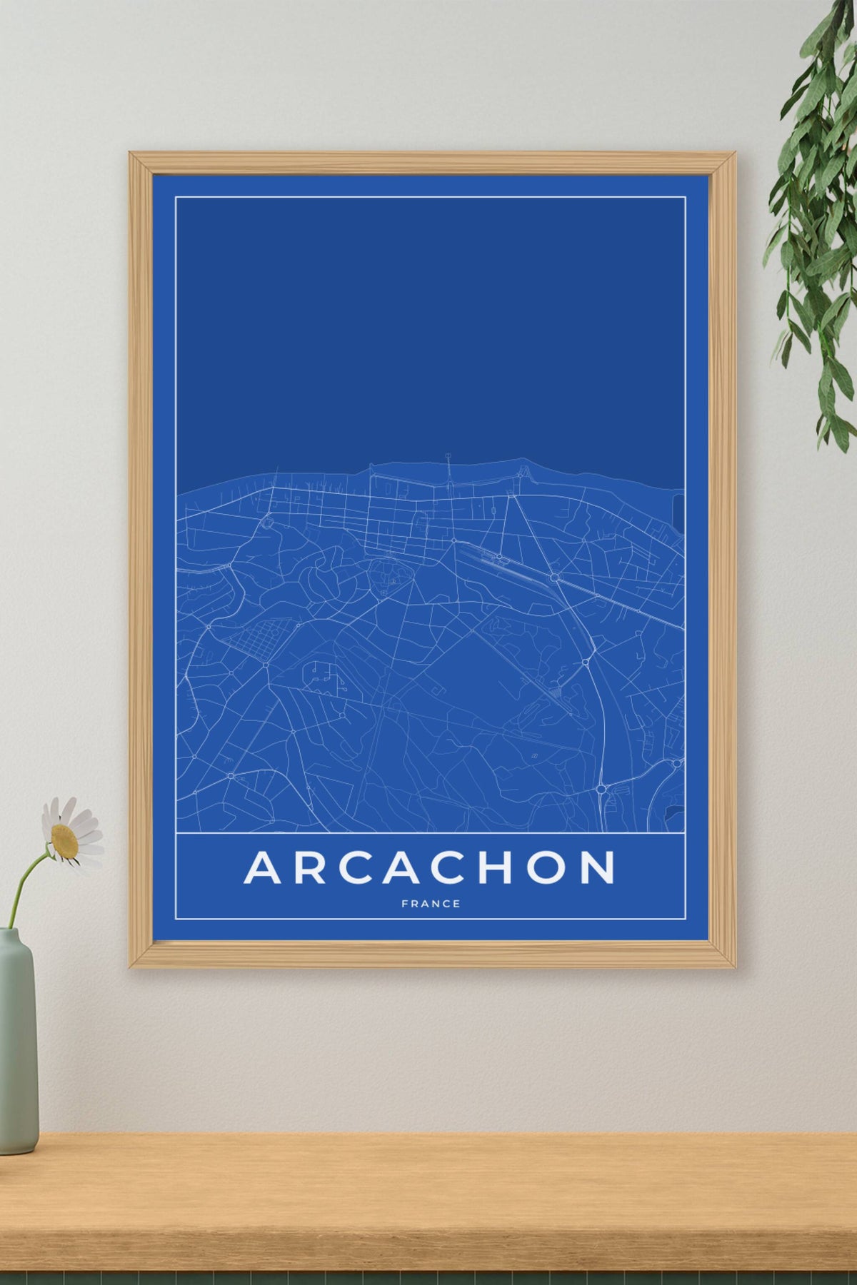 Carte d'Arcachon bleue - Affiche personnalisée