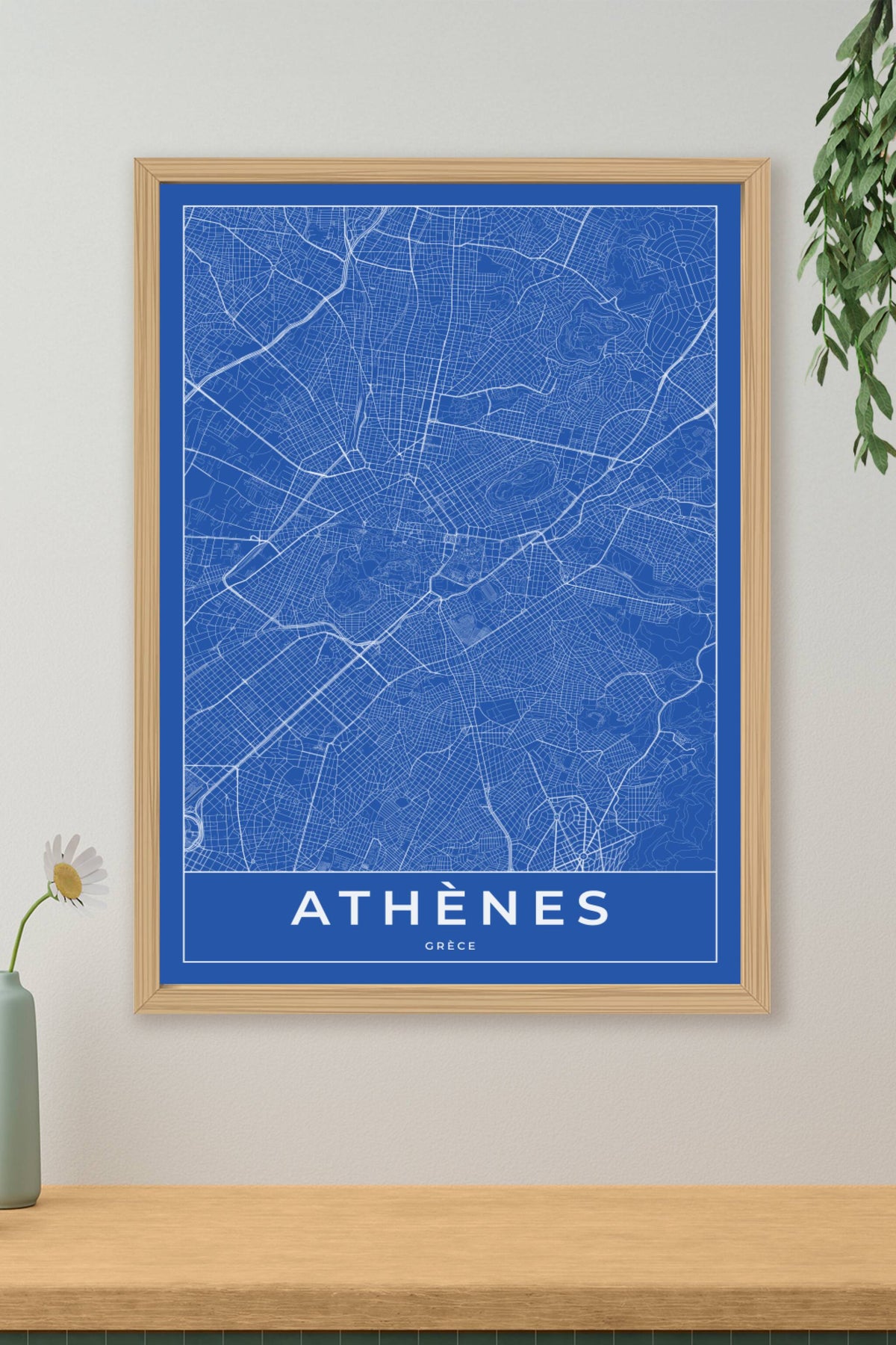 Carte d'Athènes bleue - Affiche personnalisée