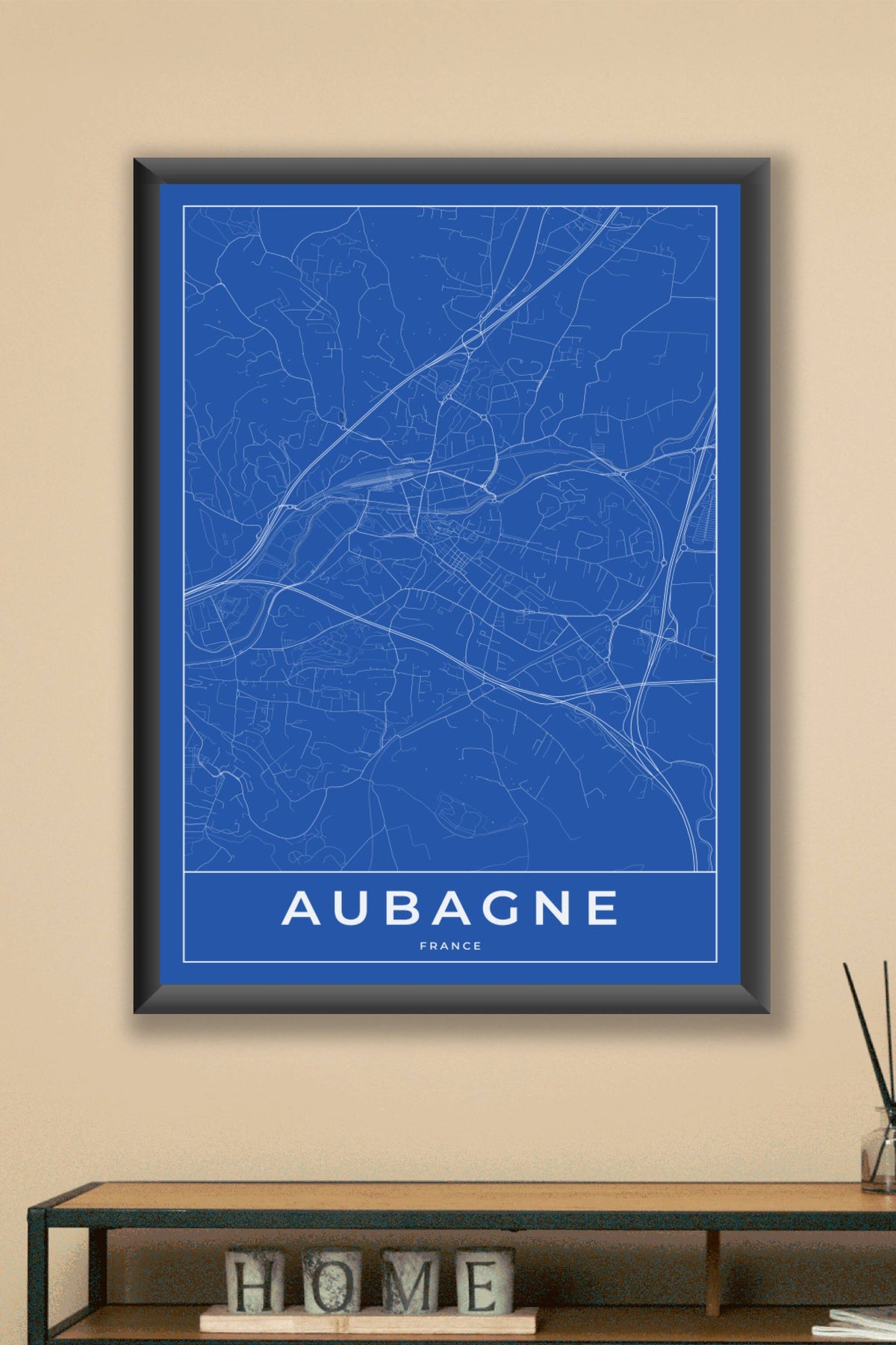 Carte d'Aubagne bleue - Affiche personnalisée