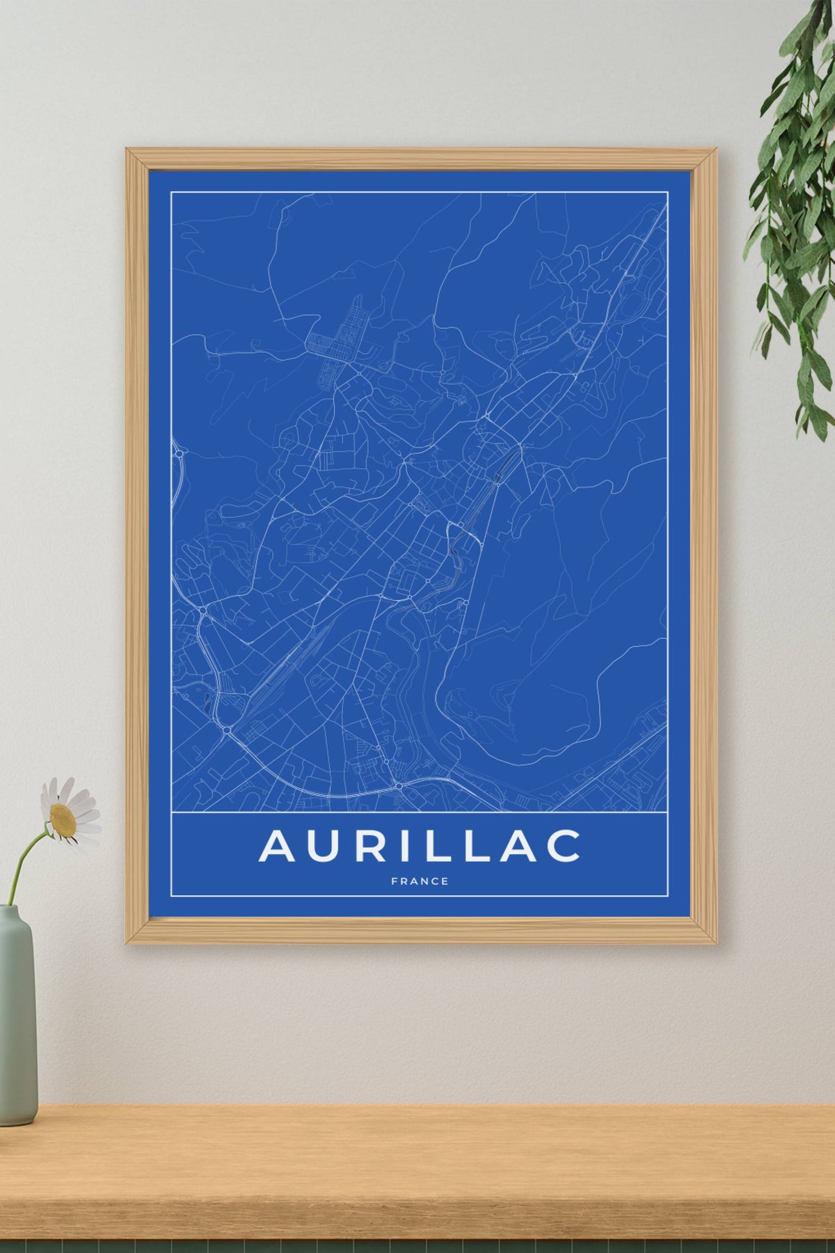 Carte d'Aurillac bleue - Affiche personnalisée