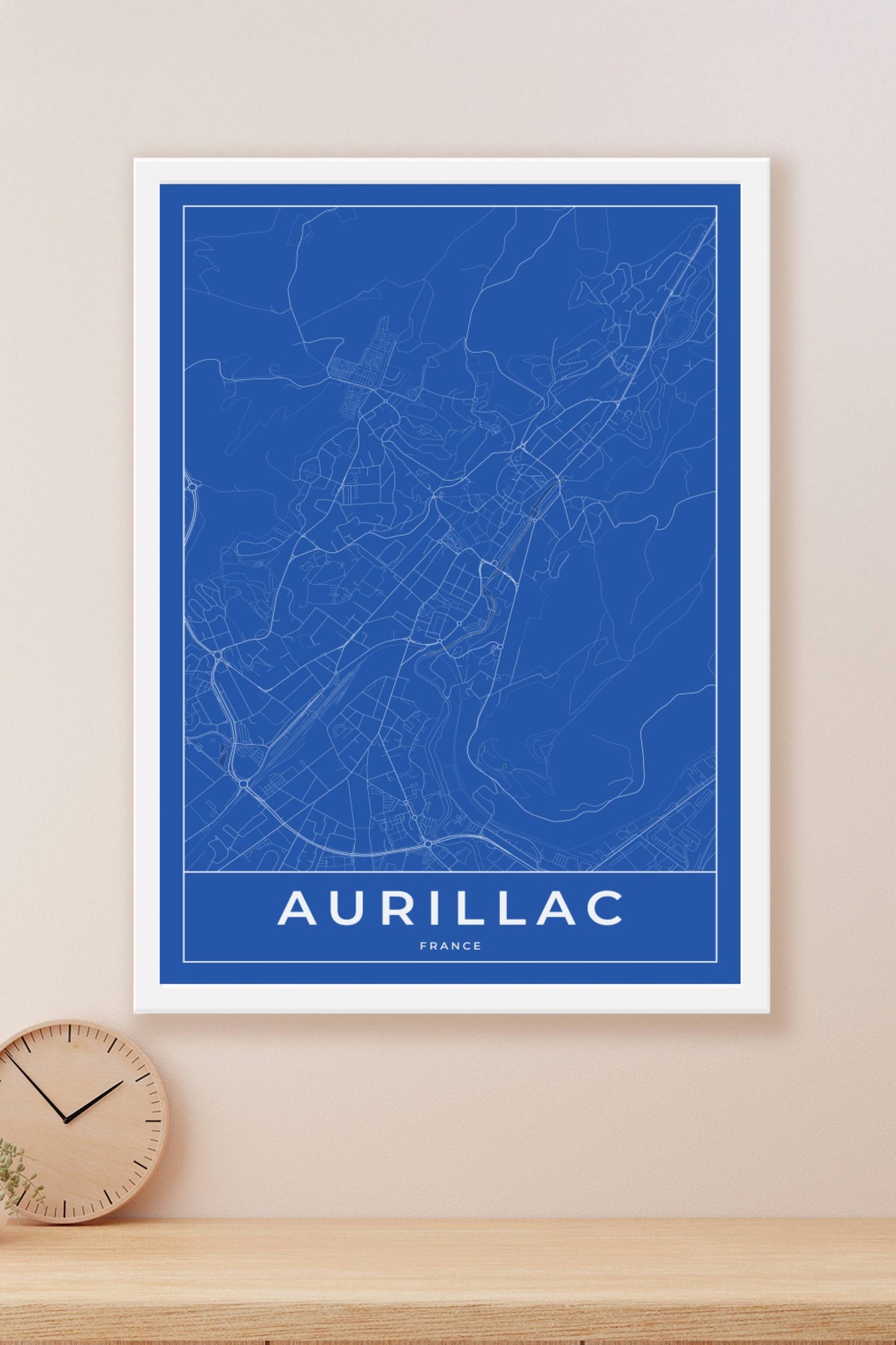 Carte d'Aurillac bleue - Affiche personnalisée
