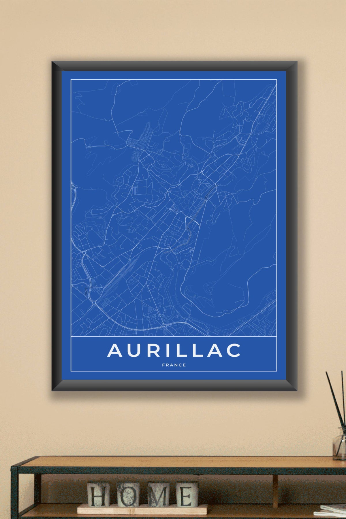 Carte d'Aurillac bleue - Affiche personnalisée