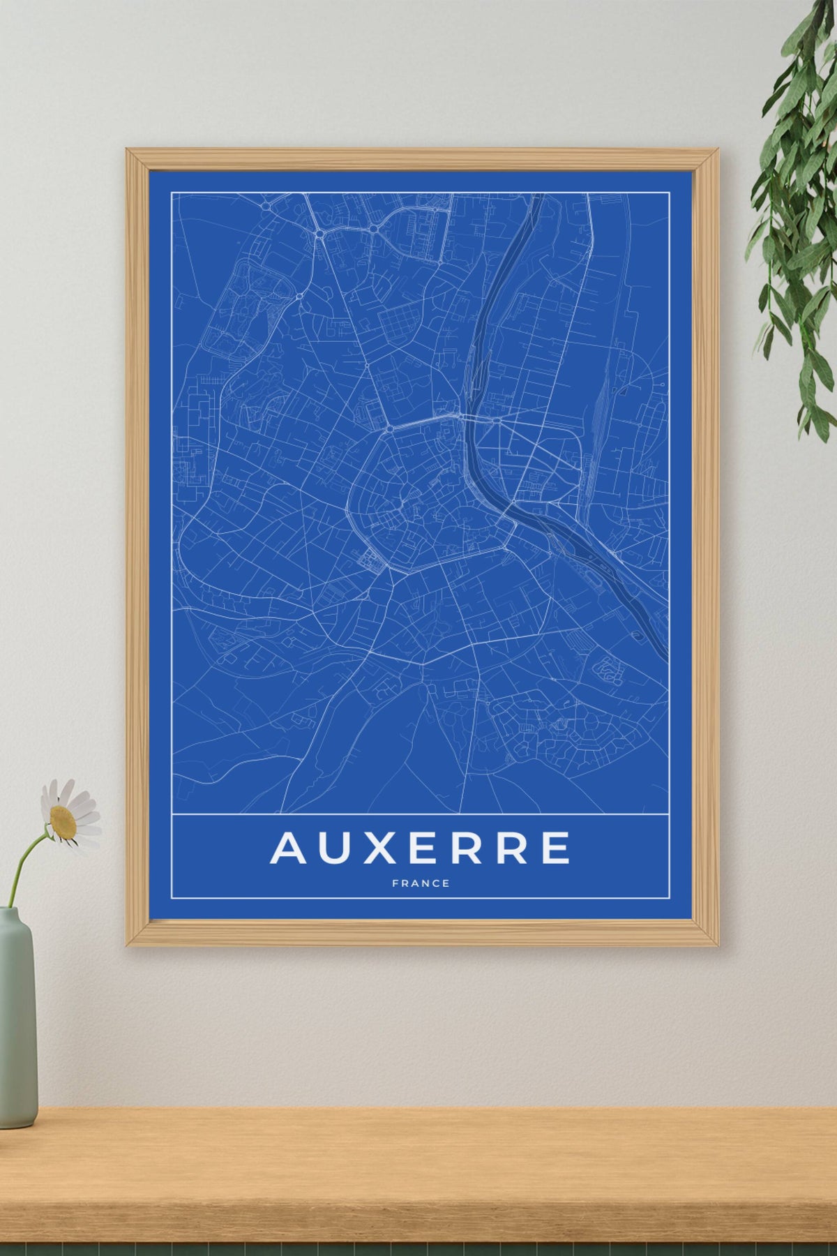 Carte d'Auxerre bleue - Affiche personnalisée