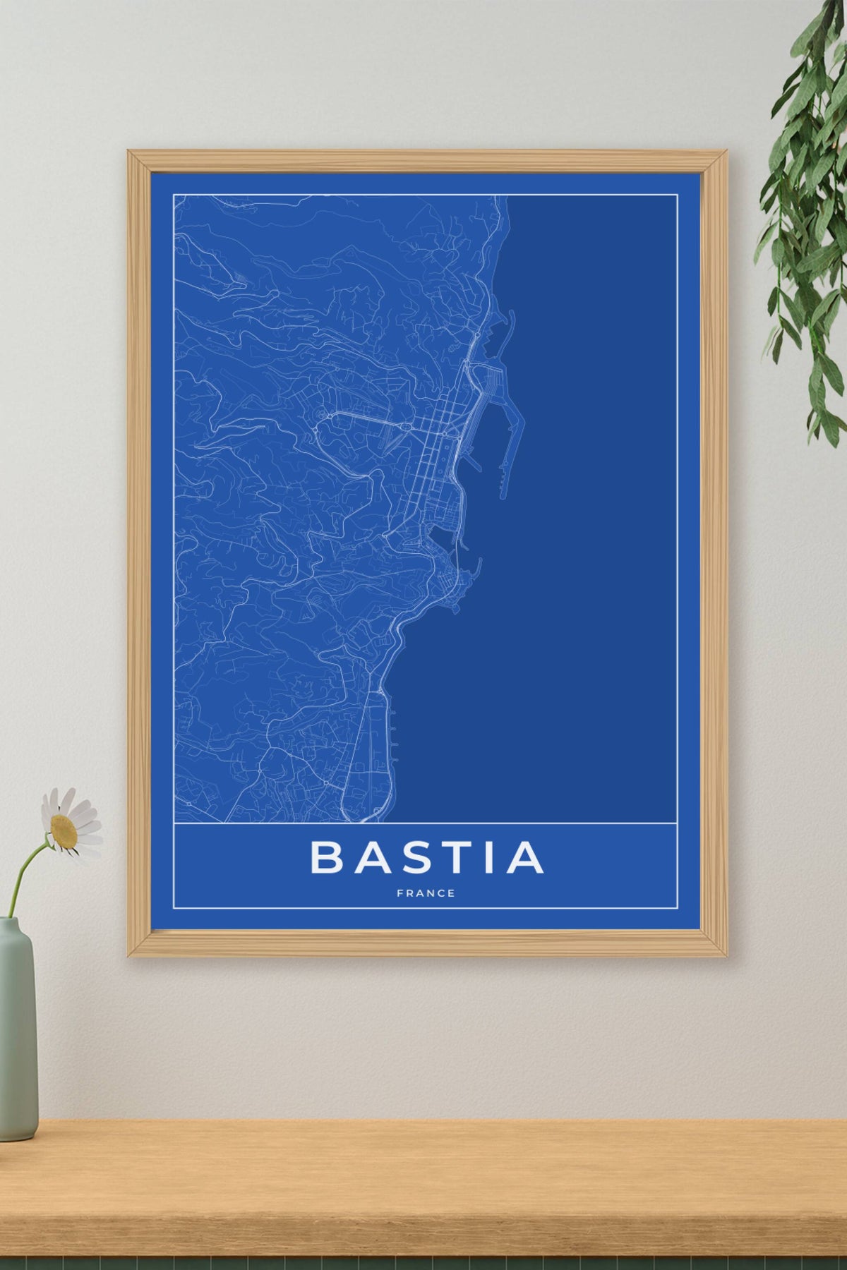 Carte de Bastia bleue - Affiche personnalisée