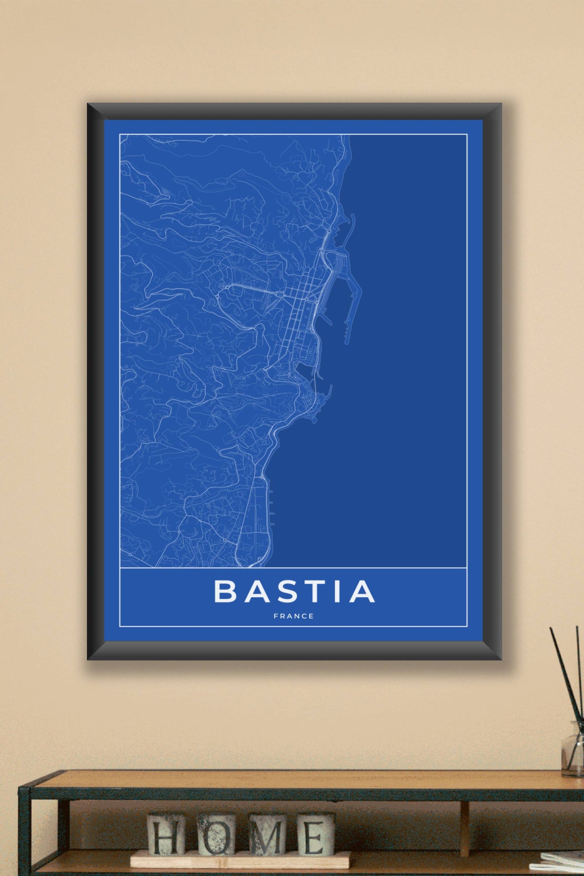 Carte de Bastia bleue - Affiche personnalisée