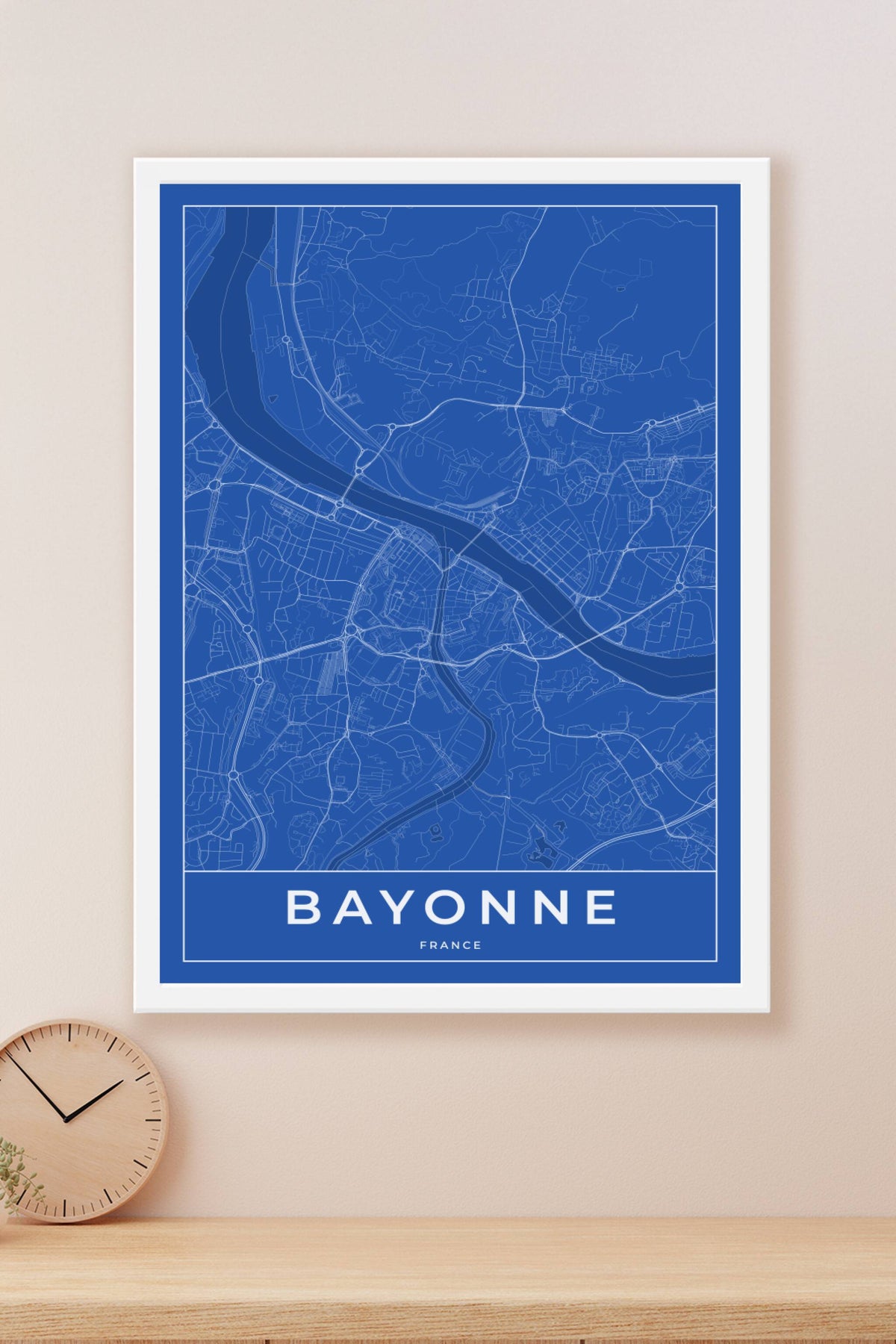 Carte de Bayonne bleue - Affiche personnalisée