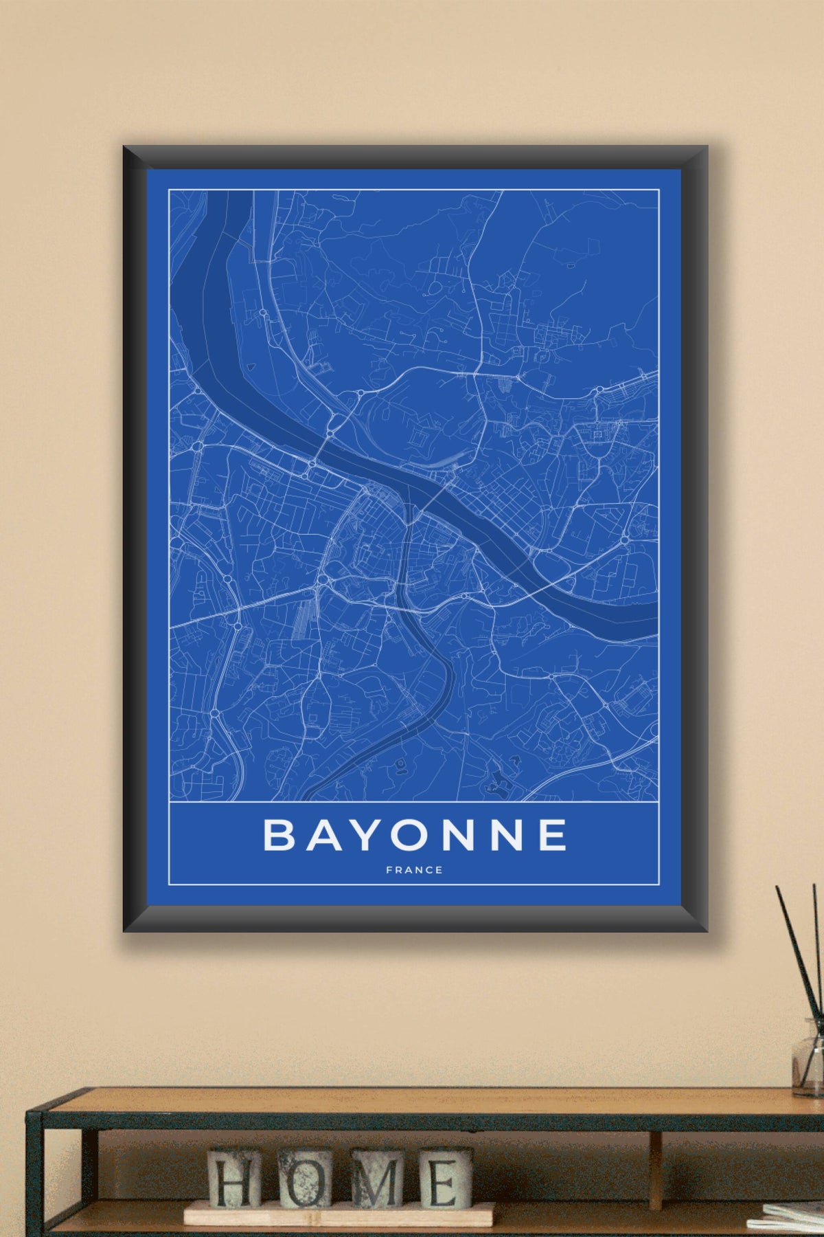 Carte de Bayonne bleue - Affiche personnalisée