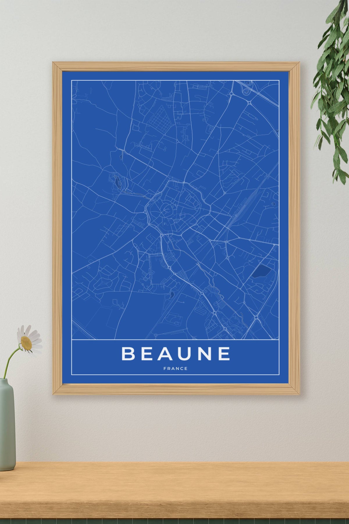 Carte de Beaune bleue - Affiche personnalisée