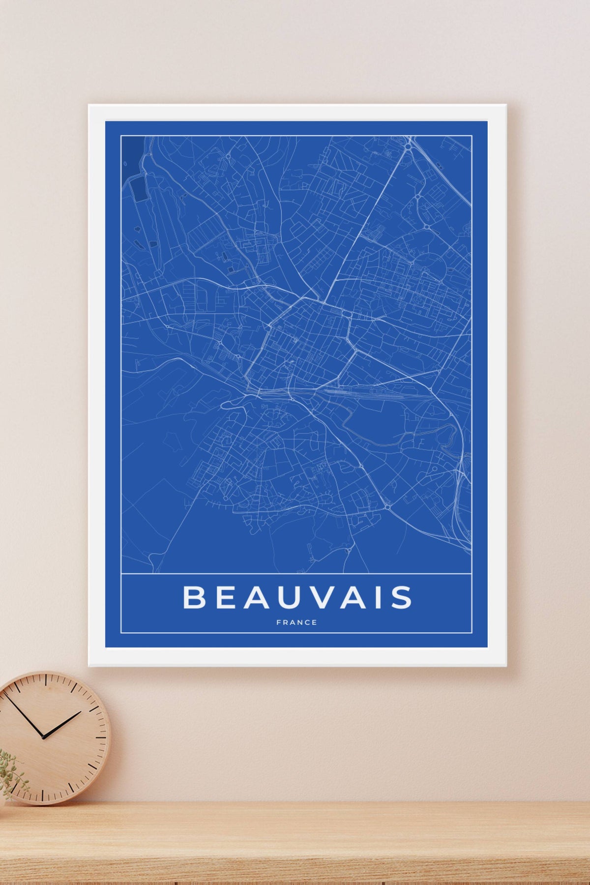 Carte de Beauvais bleue - Affiche personnalisée