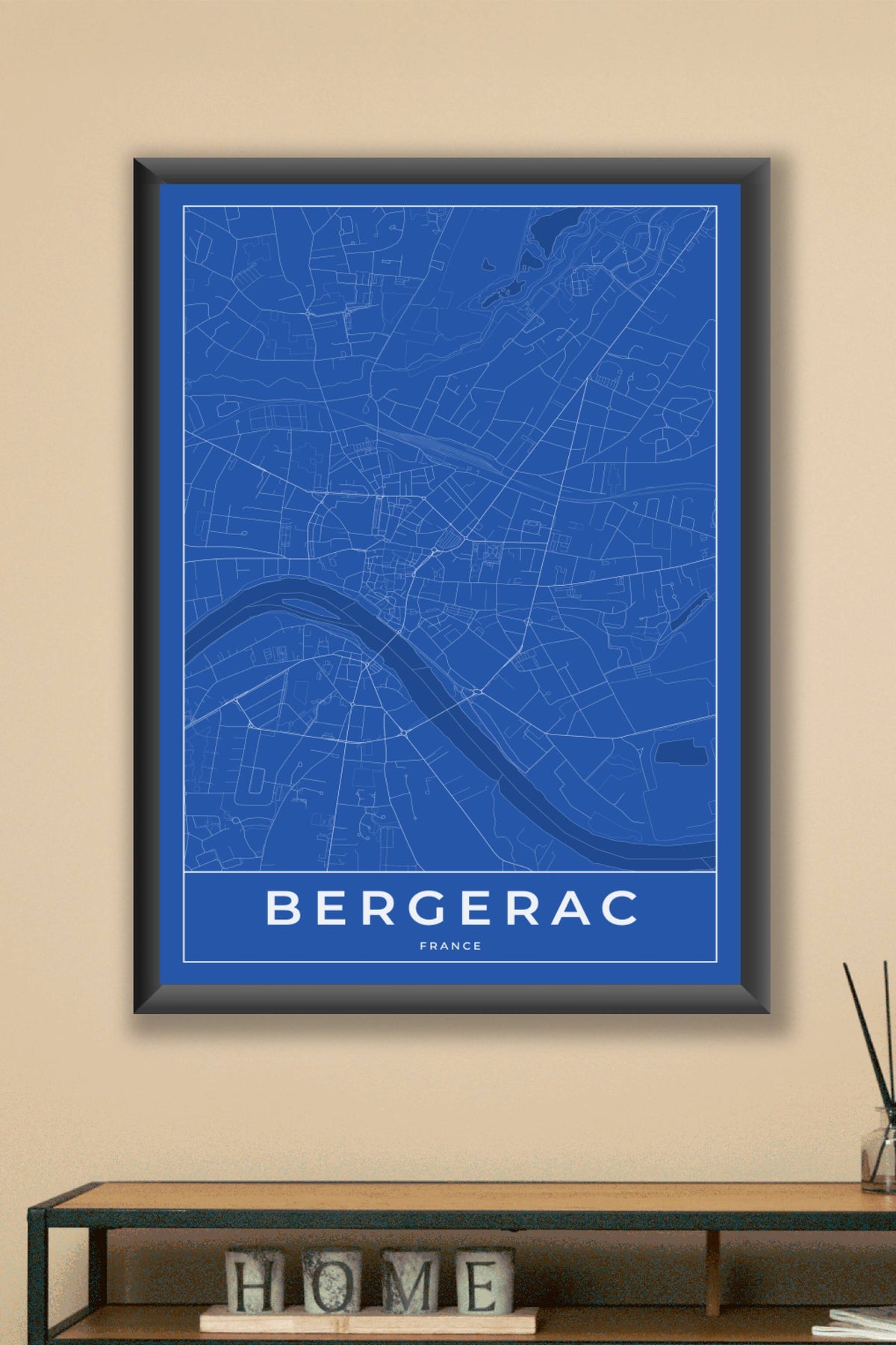 Carte de Bergerac bleue - Affiche personnalisée