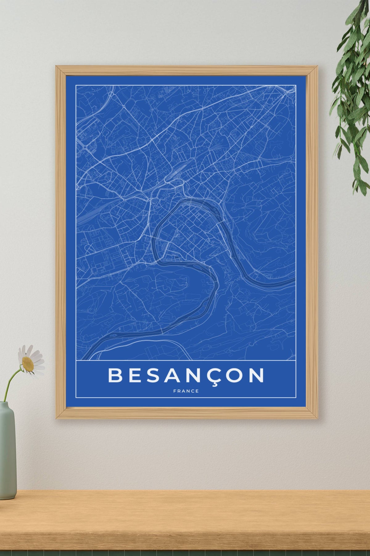 Carte de Besançon bleue - Affiche personnalisée