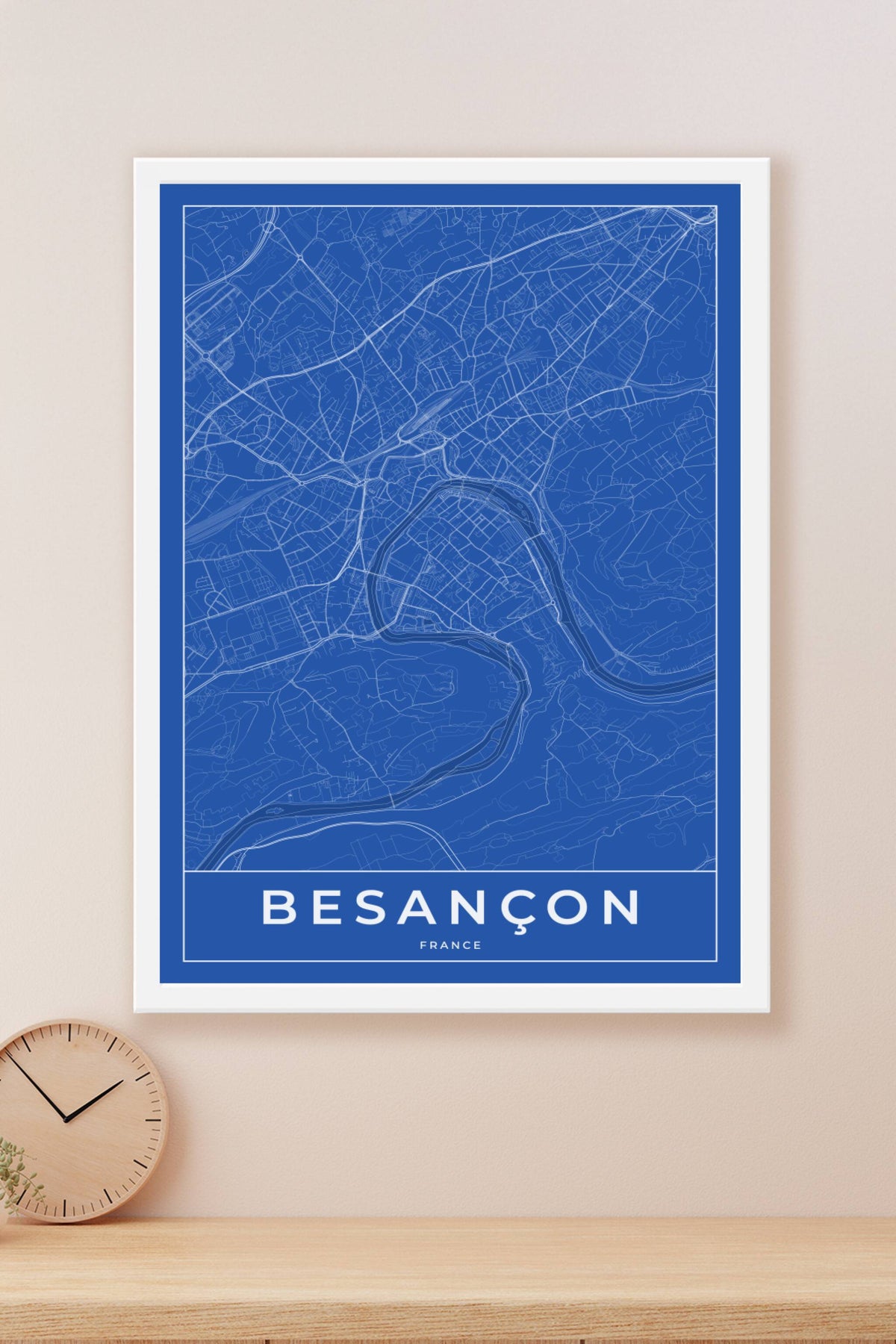Carte de Besançon bleue - Affiche personnalisée