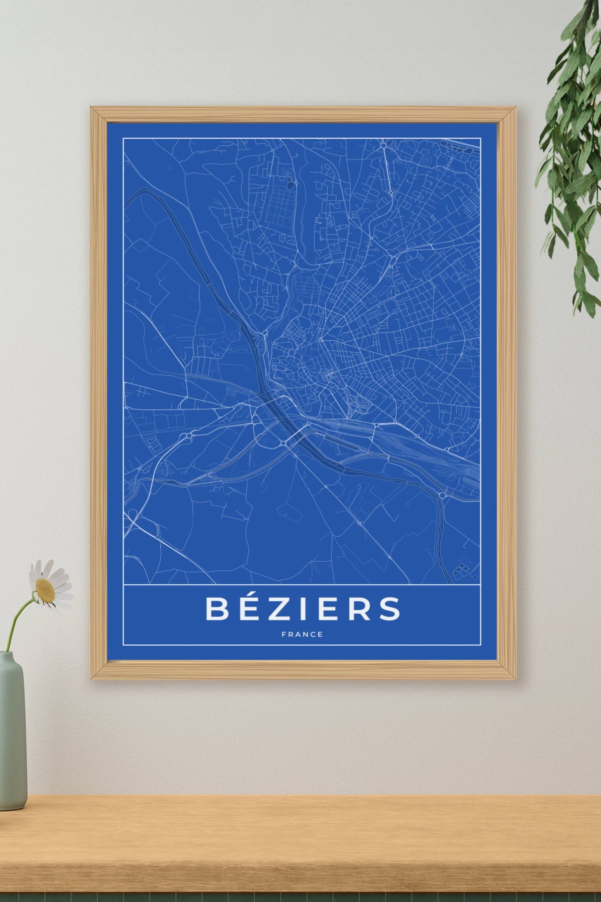 Carte de Béziers bleue - Affiche personnalisée