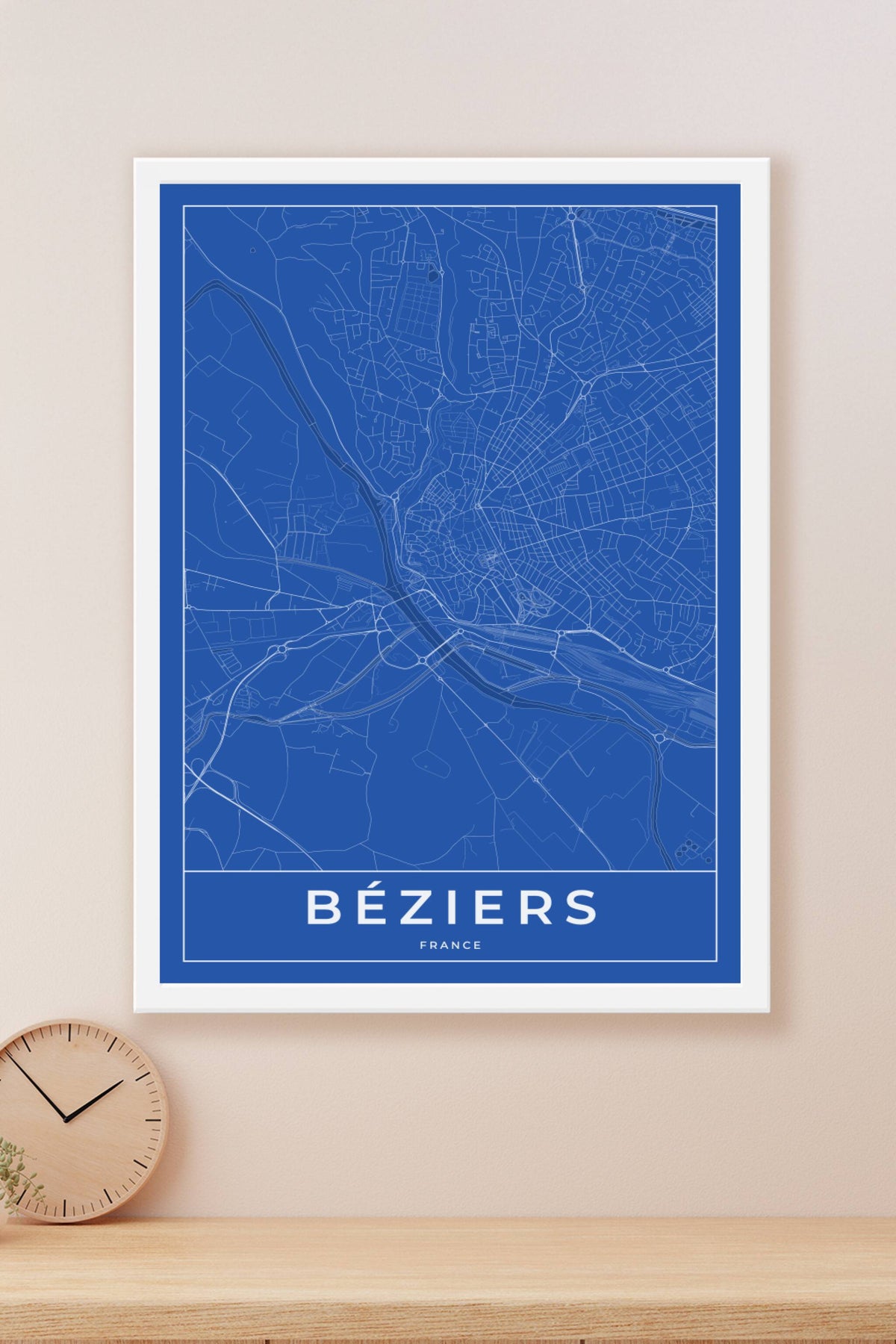 Carte de Béziers bleue - Affiche personnalisée