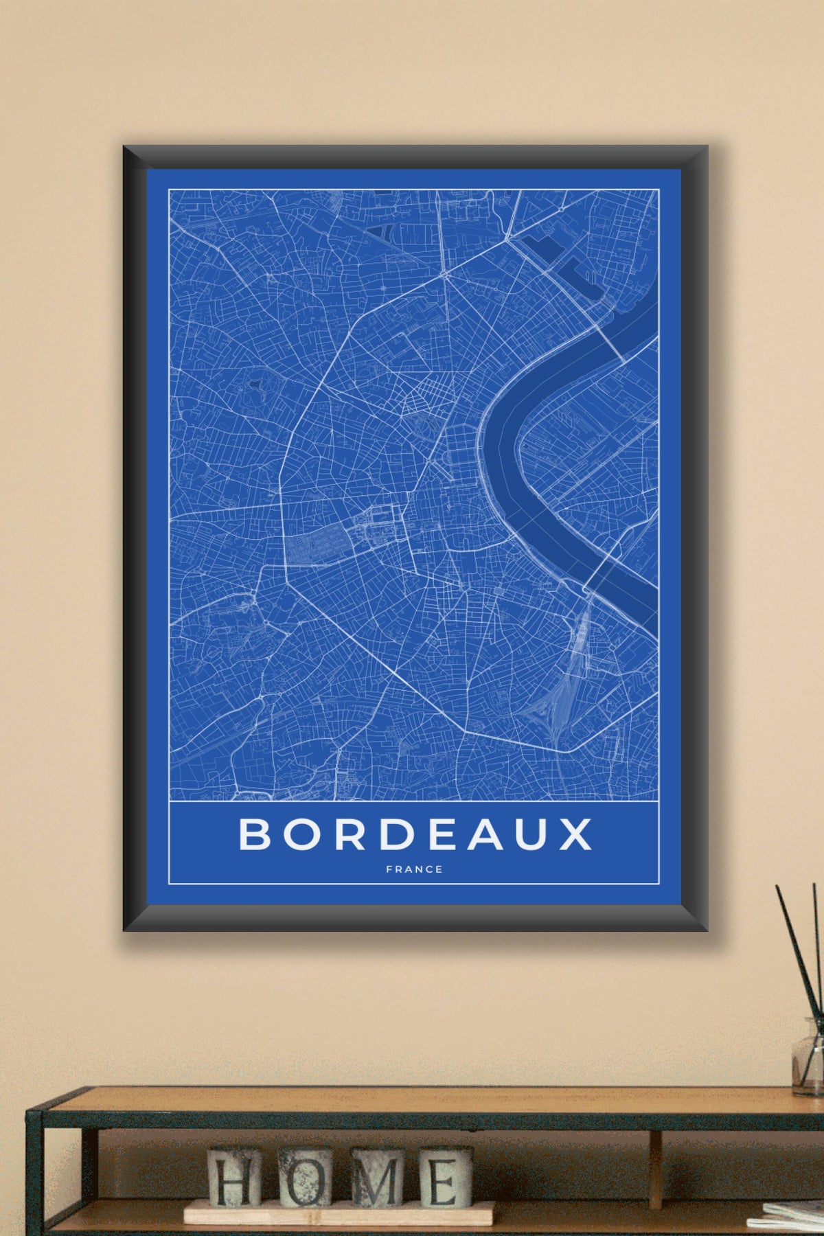 Carte de Bordeaux bleue - Affiche personnalisée