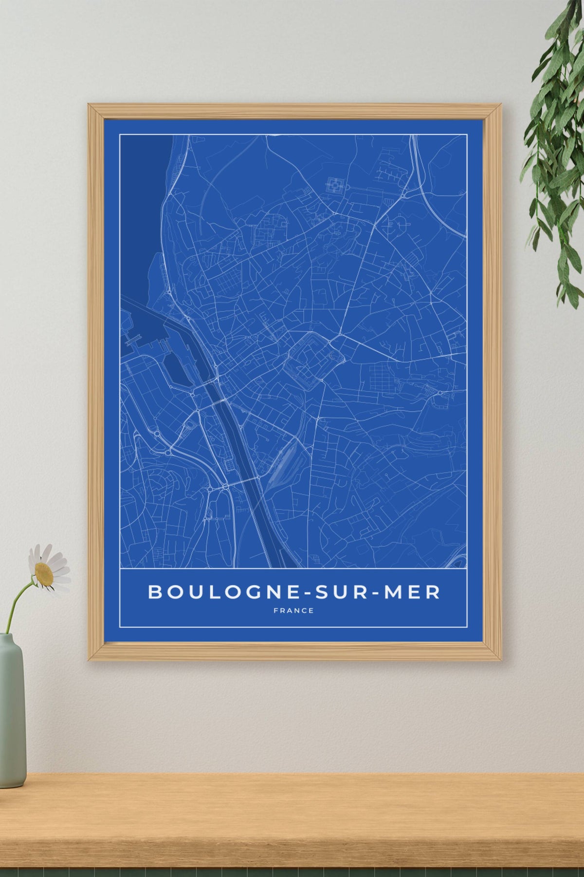 Carte de Boulogne-sur-Mer bleue - Affiche personnalisée