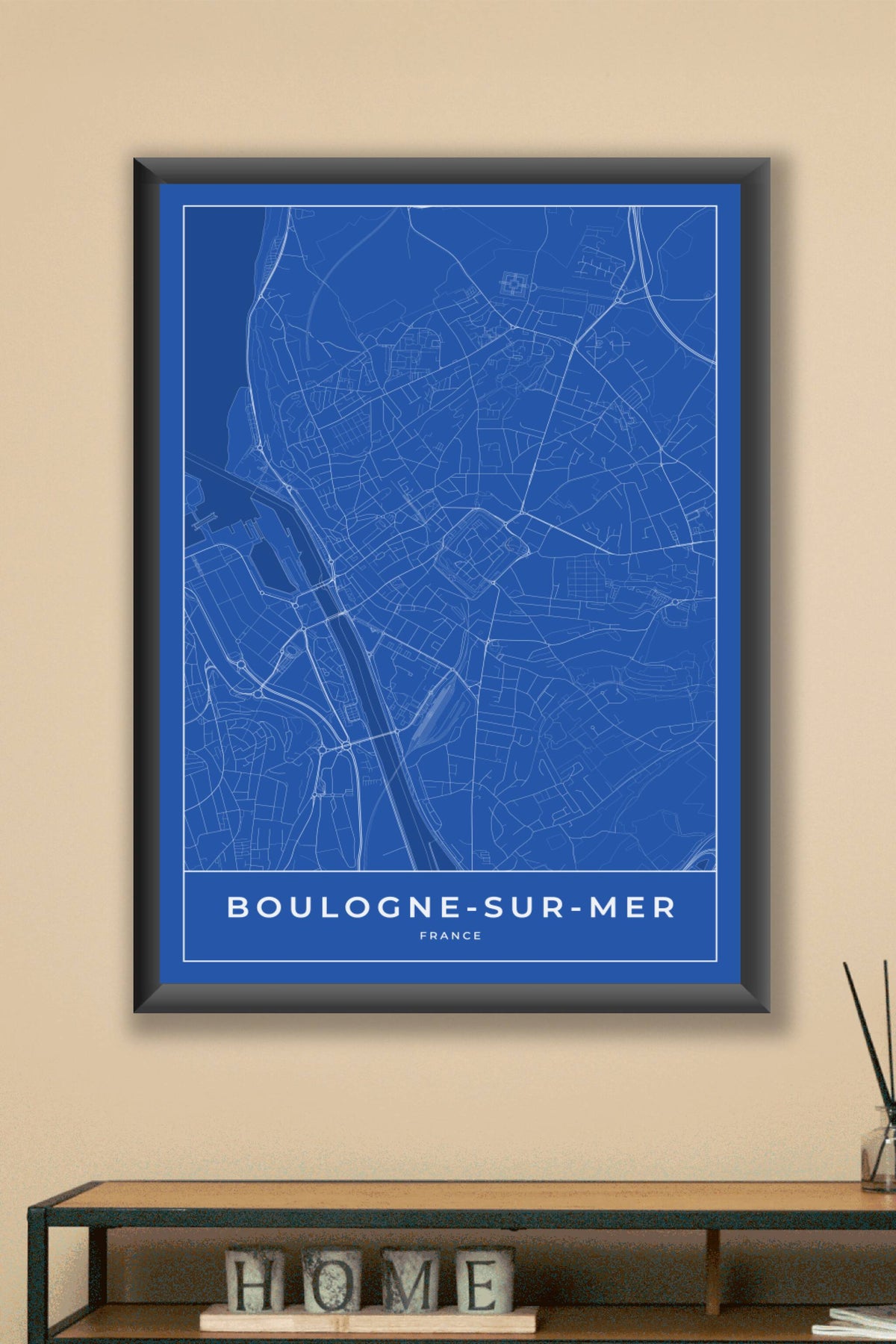 Carte de Boulogne-sur-Mer bleue - Affiche personnalisée