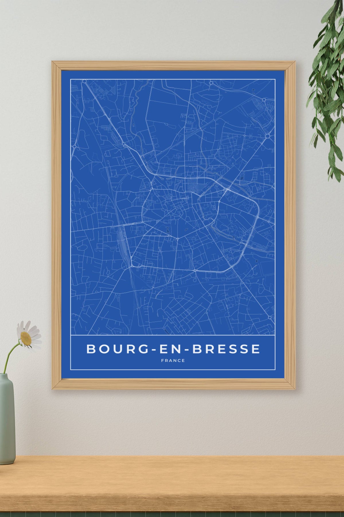 Carte de Bourg-en-Bresse bleue - Affiche personnalisée