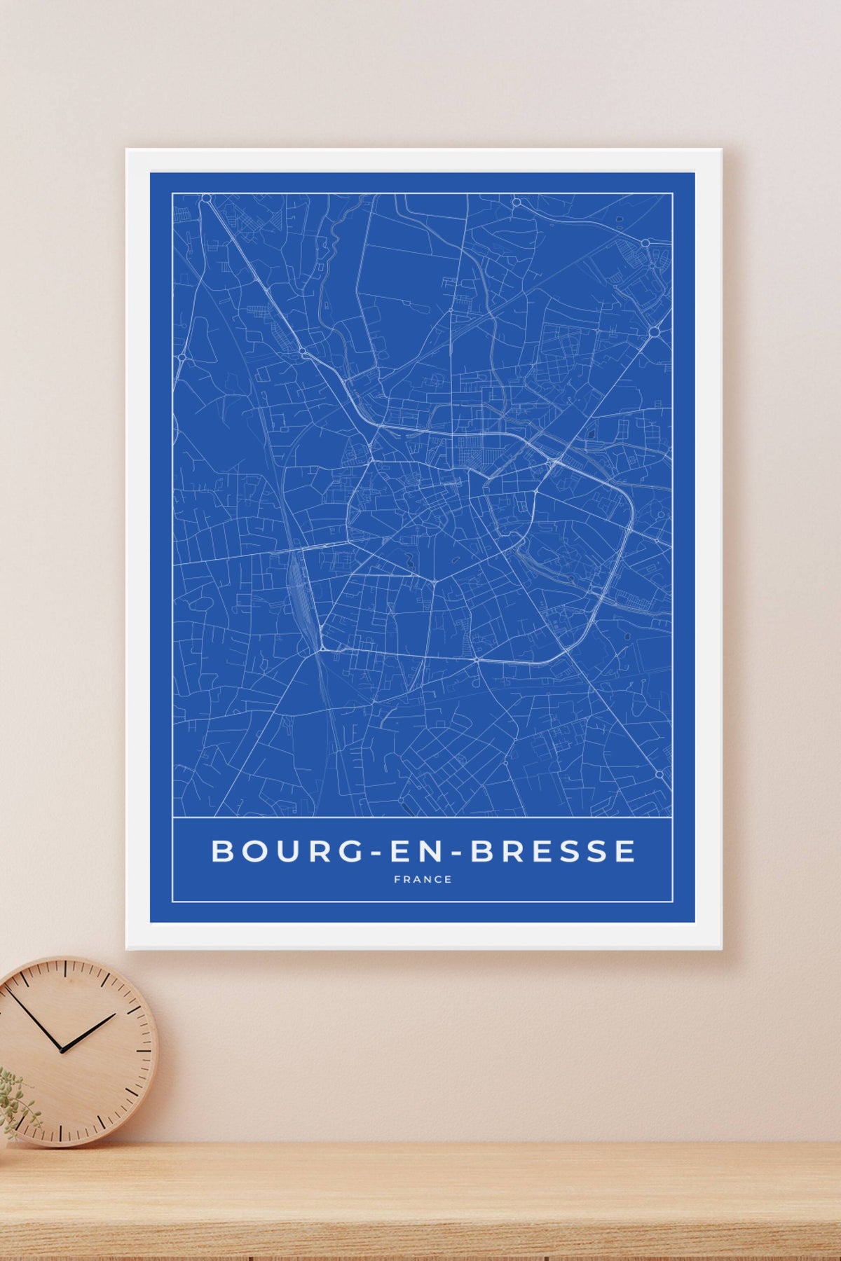 Carte de Bourg-en-Bresse bleue - Affiche personnalisée