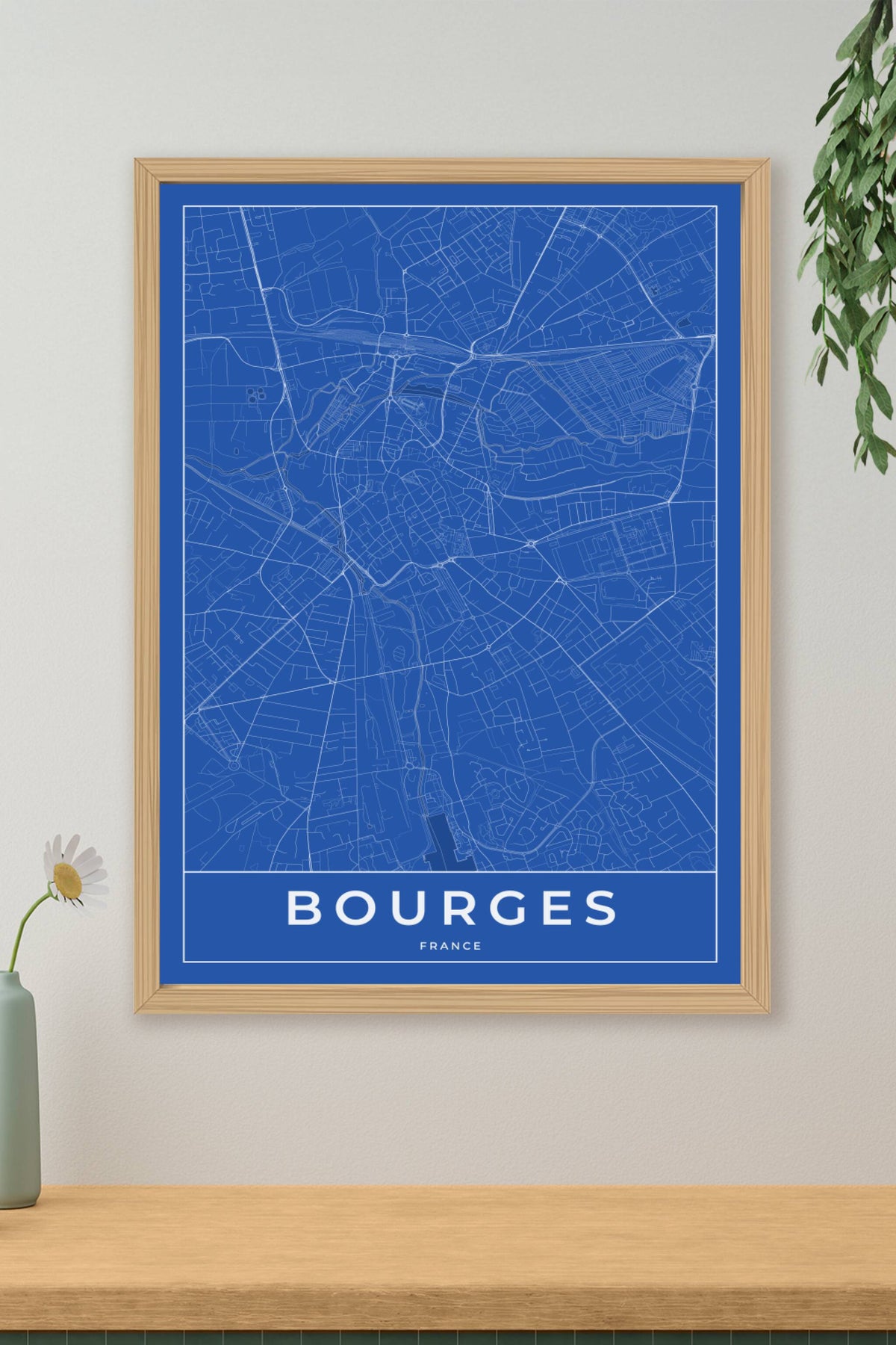 Carte de Bourges bleue - Affiche personnalisée