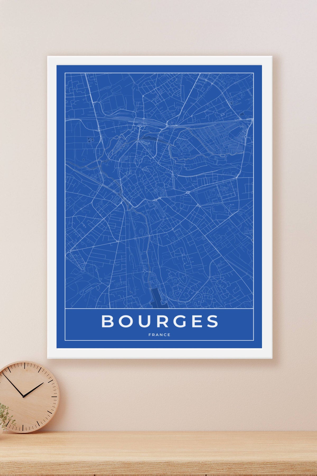 Carte de Bourges bleue - Affiche personnalisée