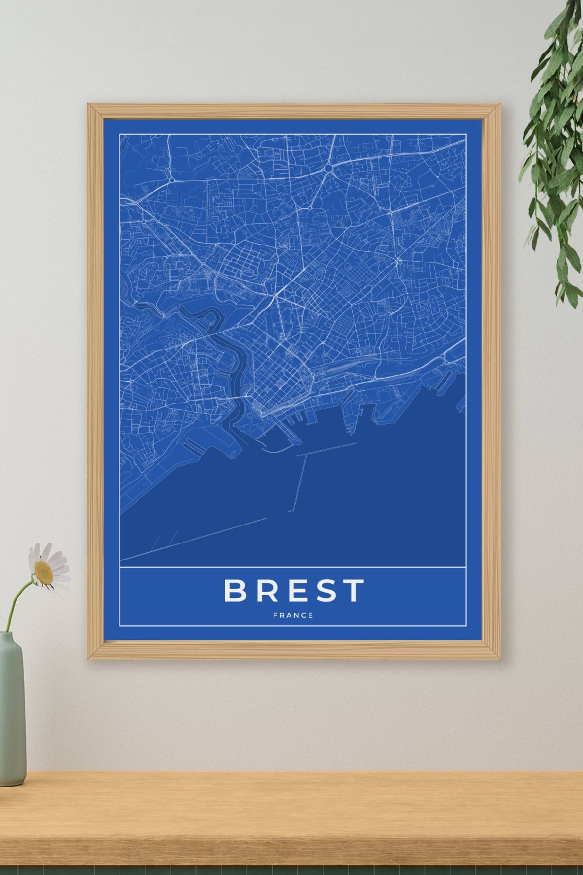 Carte de Brest bleue - Affiche personnalisée