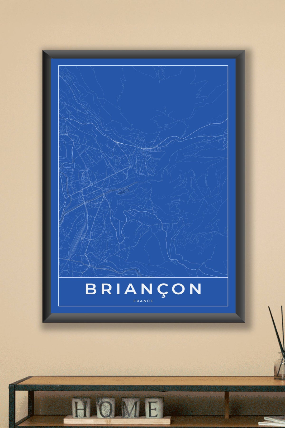 Carte de Briançon bleue - Affiche personnalisée
