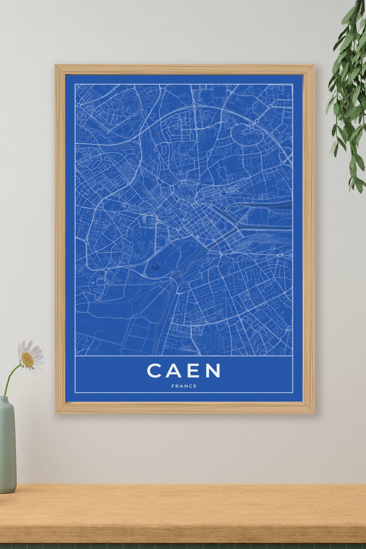 Carte de Caen bleue - Affiche personnalisée