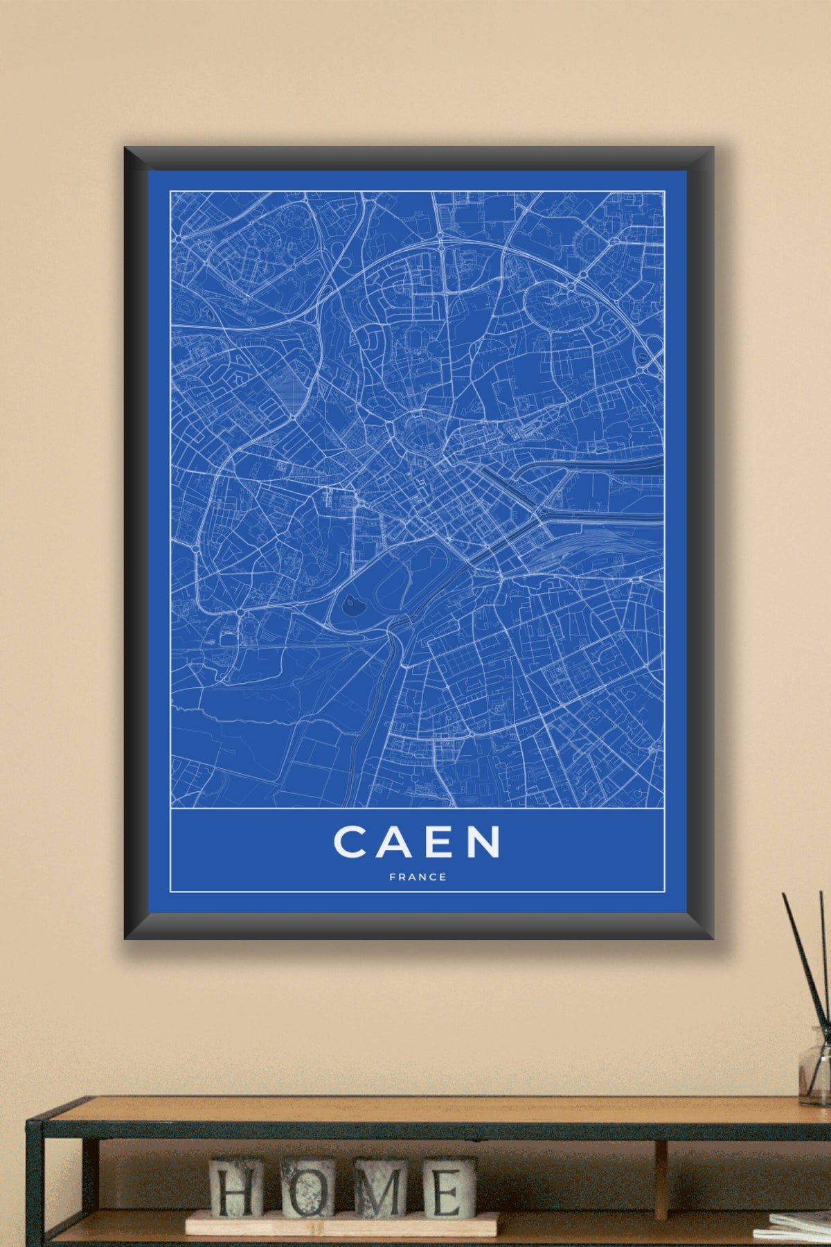 Carte de Caen bleue - Affiche personnalisée