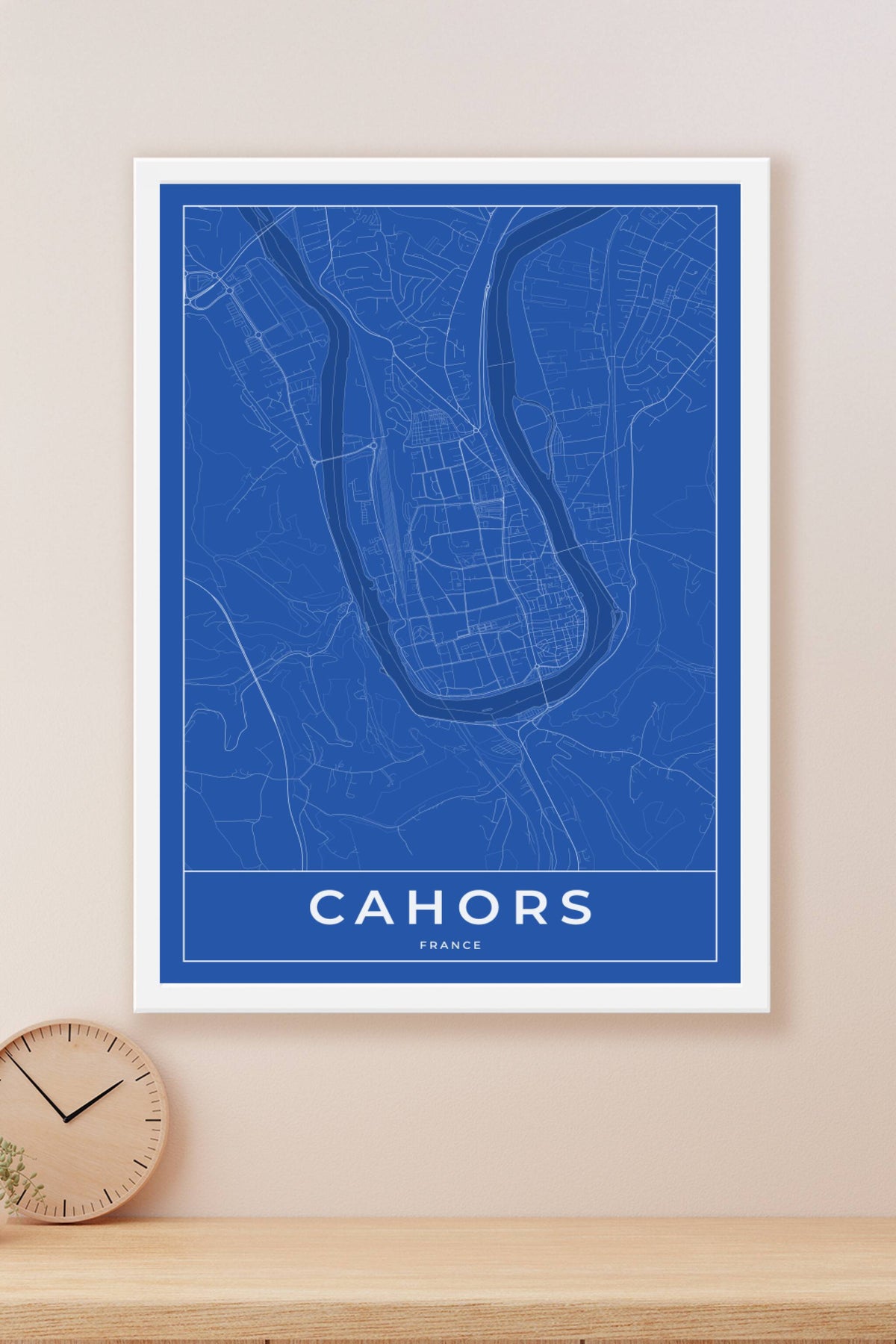 Carte de Cahors bleue - Affiche personnalisée