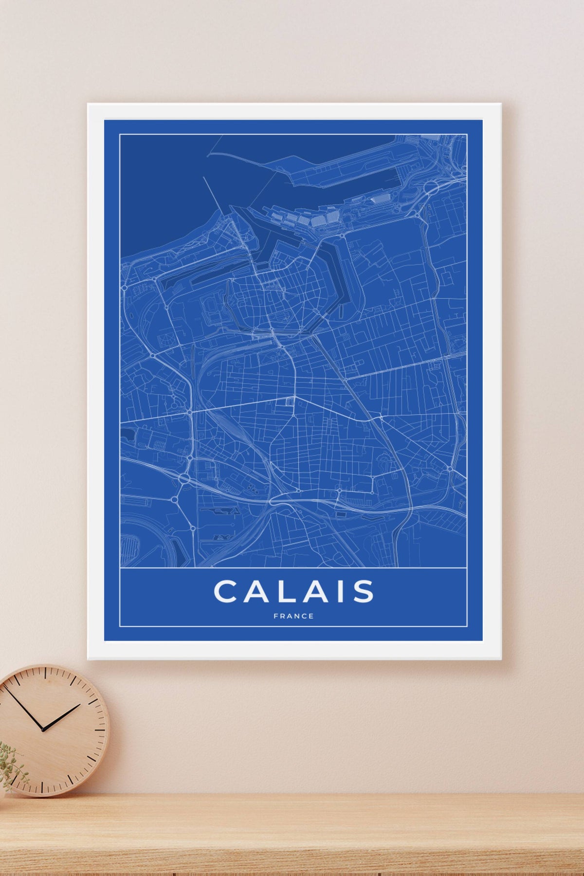 Carte de Calais bleue - Affiche personnalisée