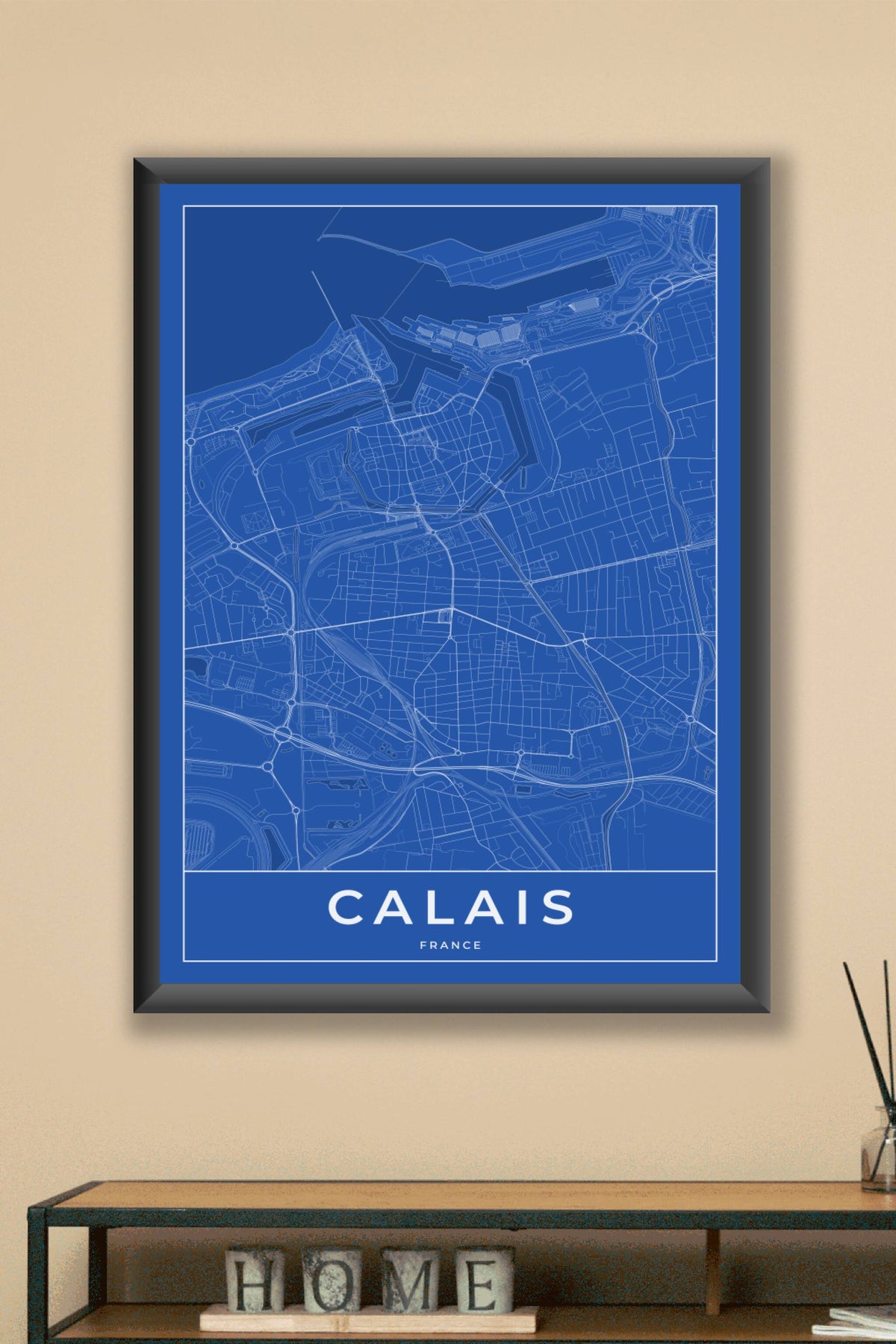 Carte de Calais bleue - Affiche personnalisée