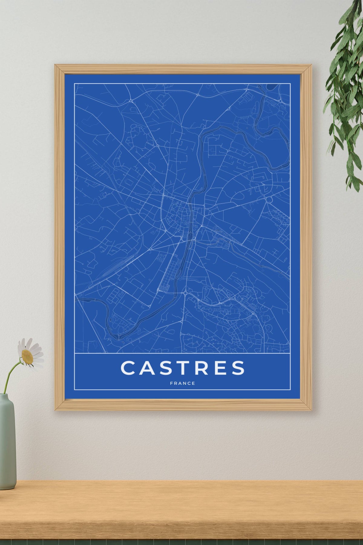 Carte de Castres bleue - Affiche personnalisée