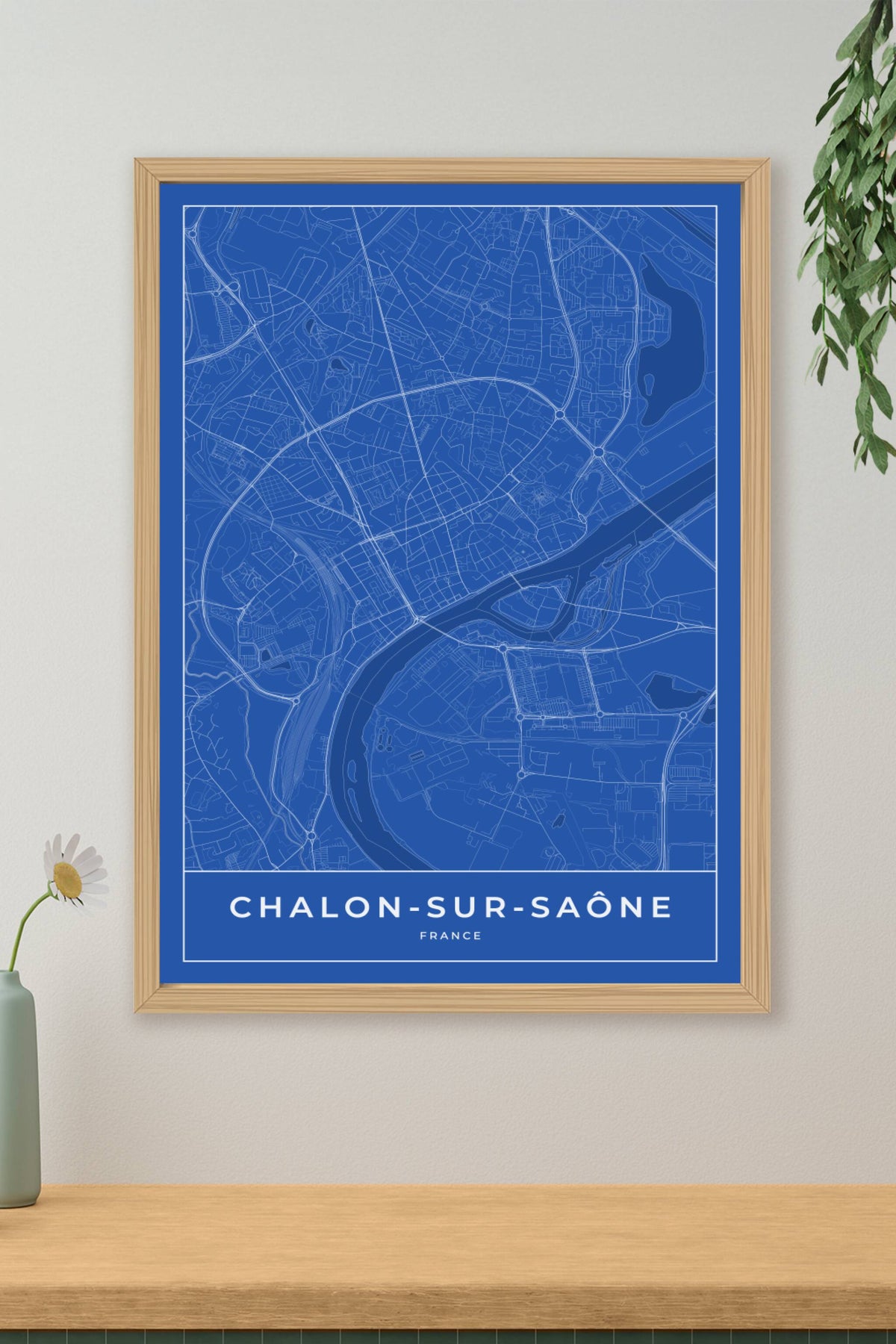 Carte de Chalon-sur-Saône bleue - Affiche personnalisée