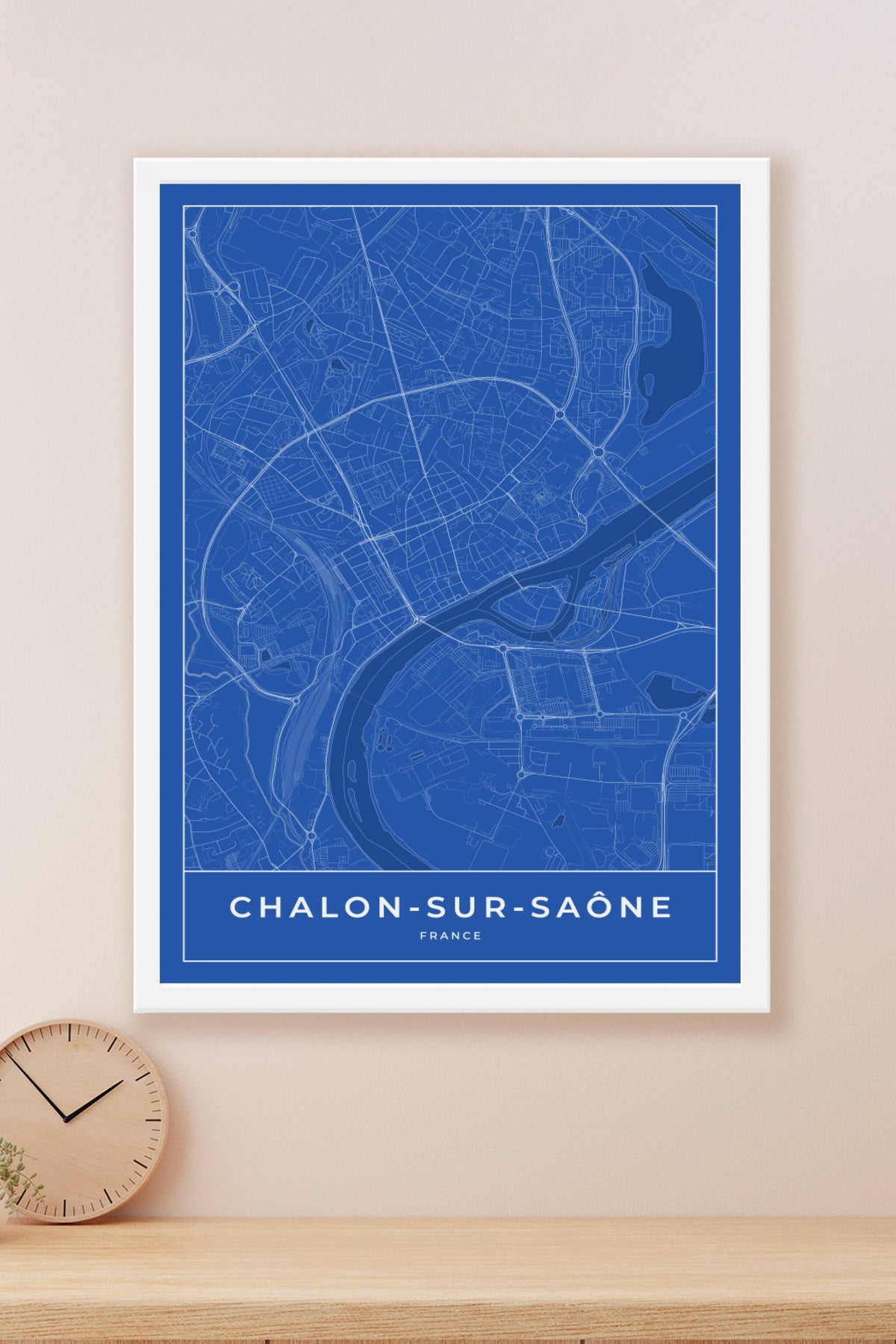 Carte de Chalon-sur-Saône bleue - Affiche personnalisée