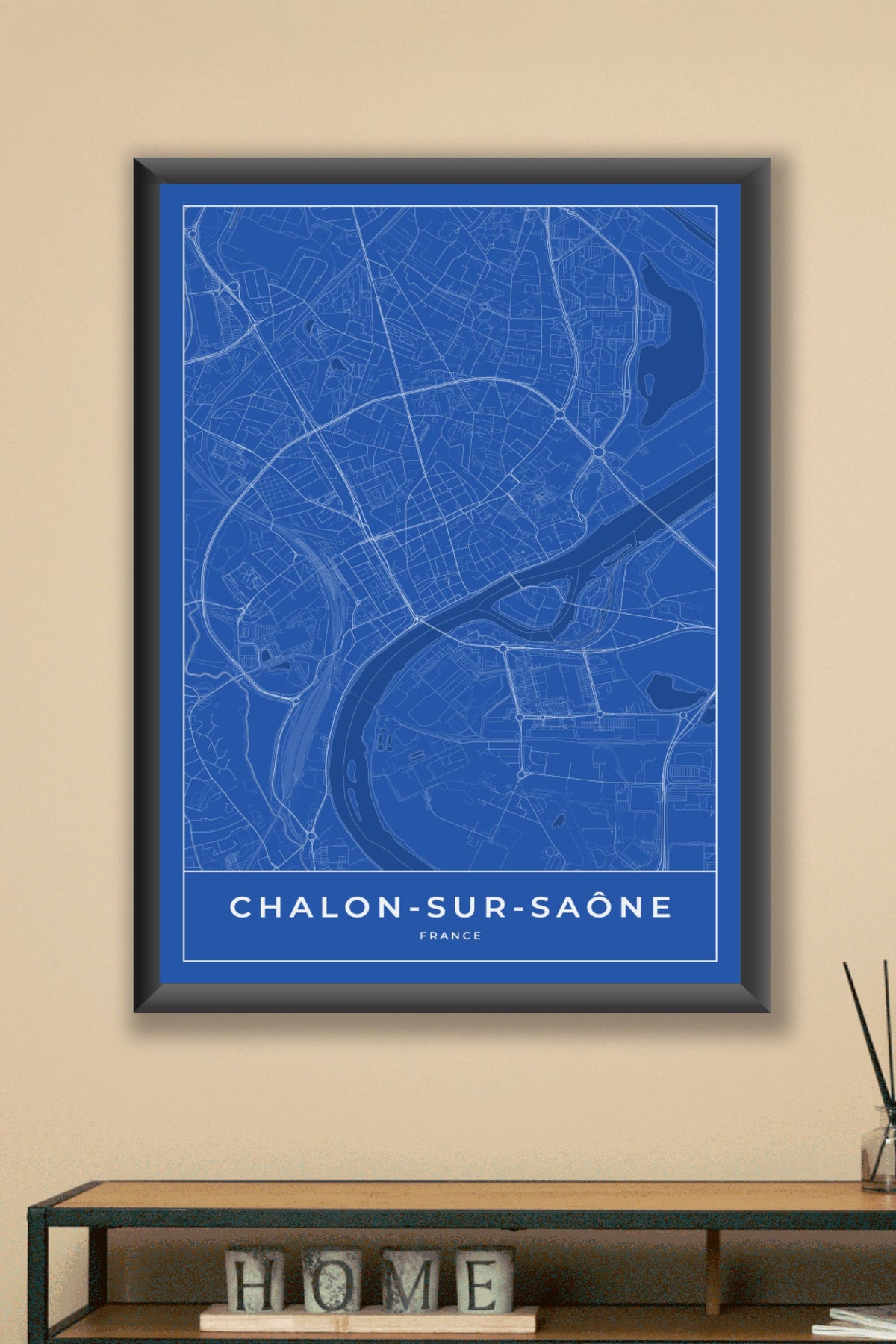 Carte de Chalon-sur-Saône bleue - Affiche personnalisée