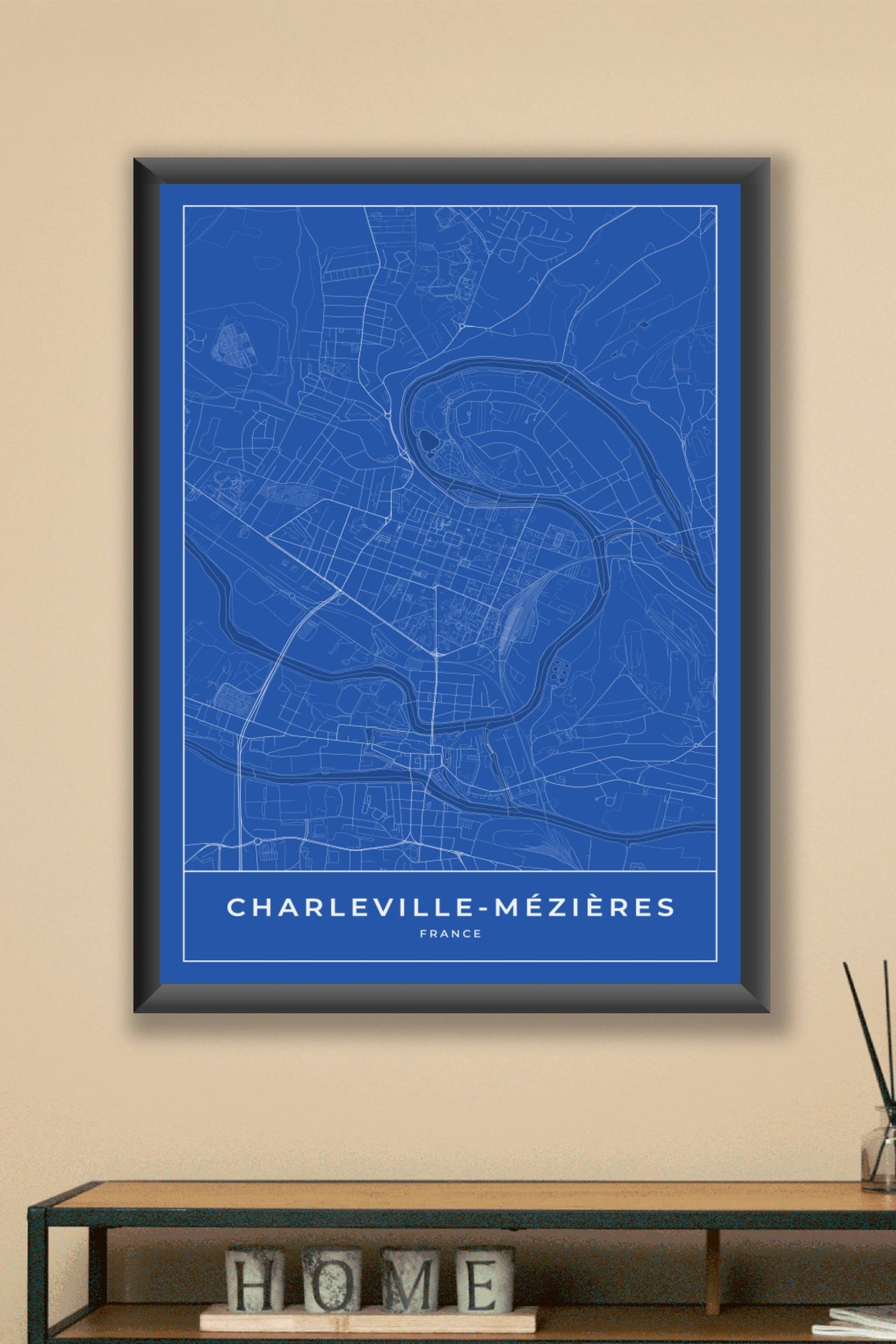 Carte de Charleville-Mézières bleue - Affiche personnalisée