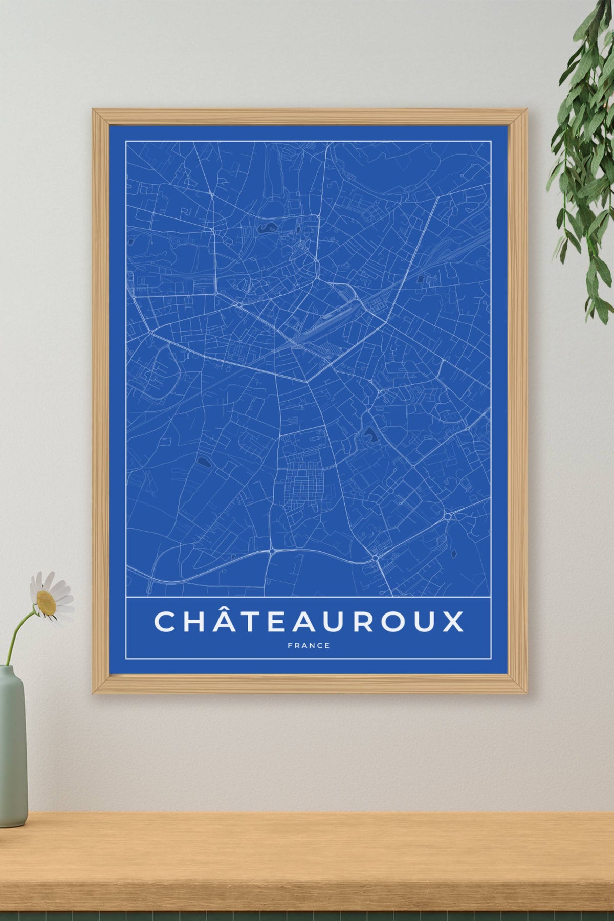 Carte de Châteauroux bleue - Affiche personnalisée