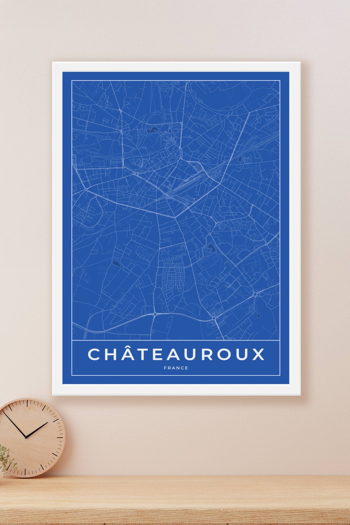 Carte de Châteauroux bleue - Affiche personnalisée