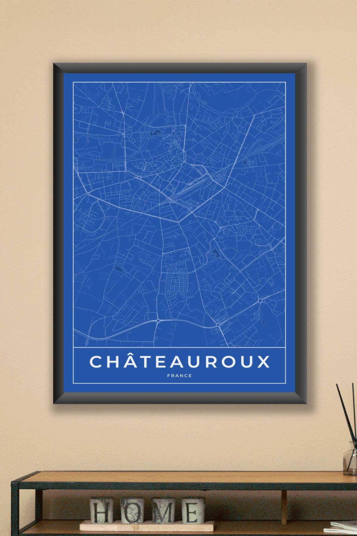 Carte de Châteauroux bleue - Affiche personnalisée