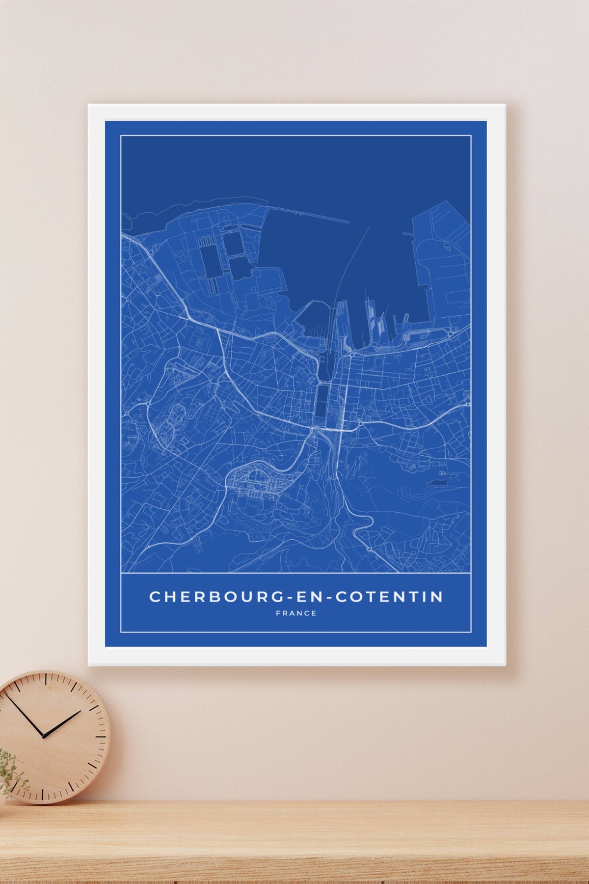 Carte de Cherbourg-en-Cotentin bleue - Affiche personnalisée