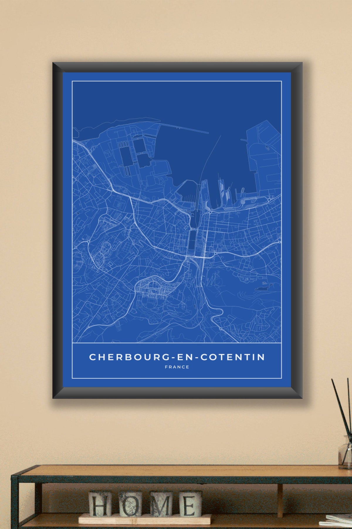 Carte de Cherbourg-en-Cotentin bleue - Affiche personnalisée