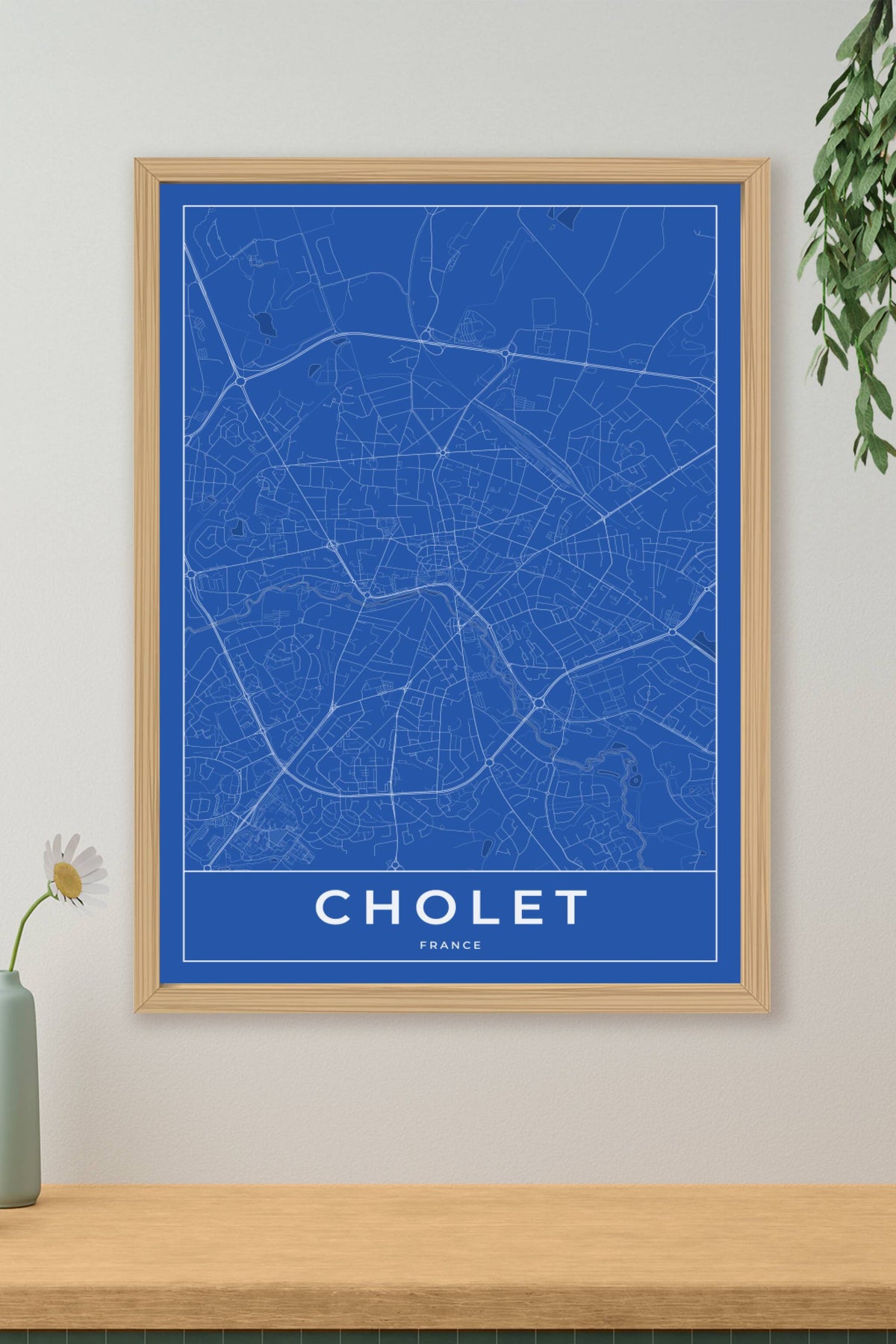 Carte de Cholet bleue - Affiche personnalisée