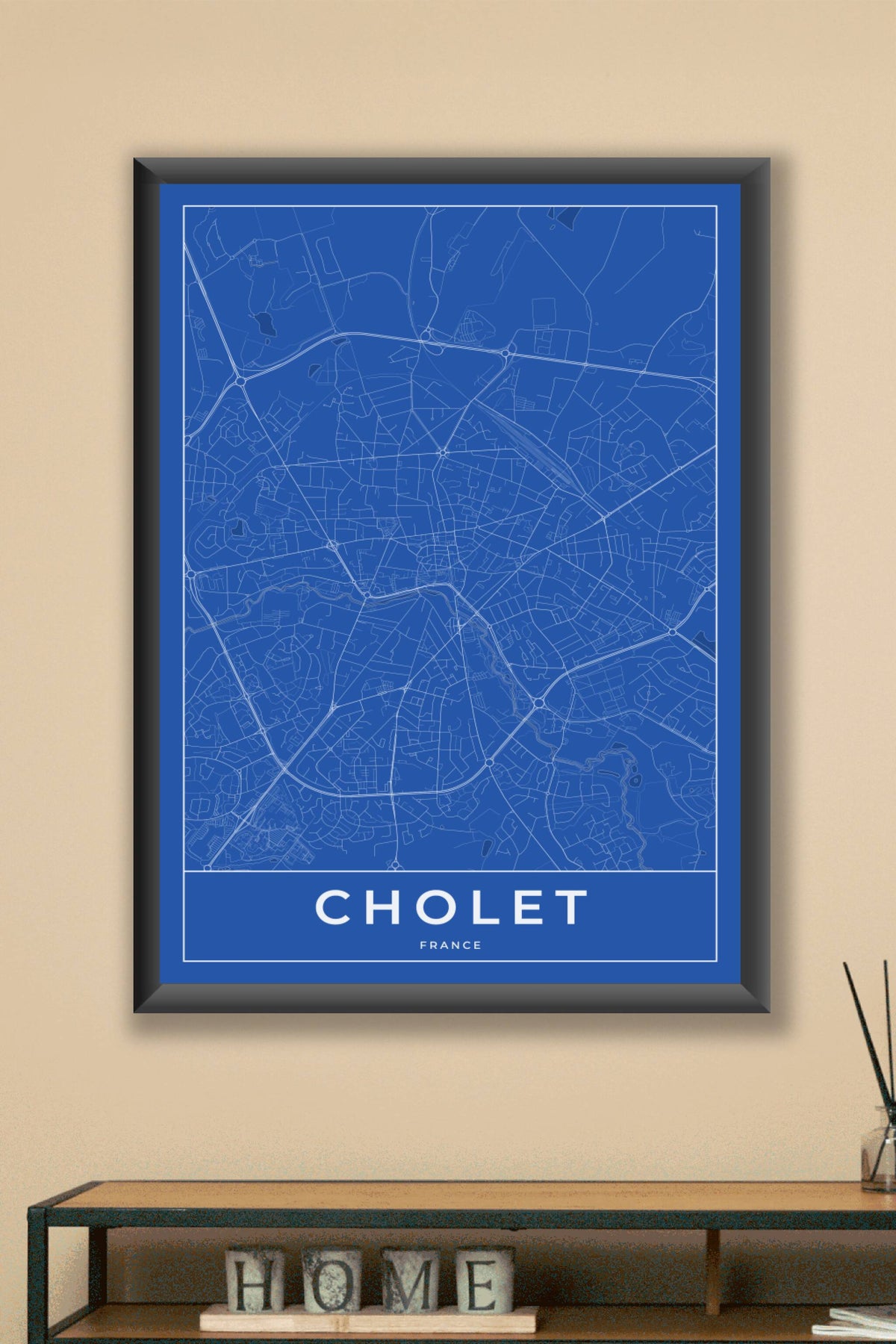 Carte de Cholet bleue - Affiche personnalisée