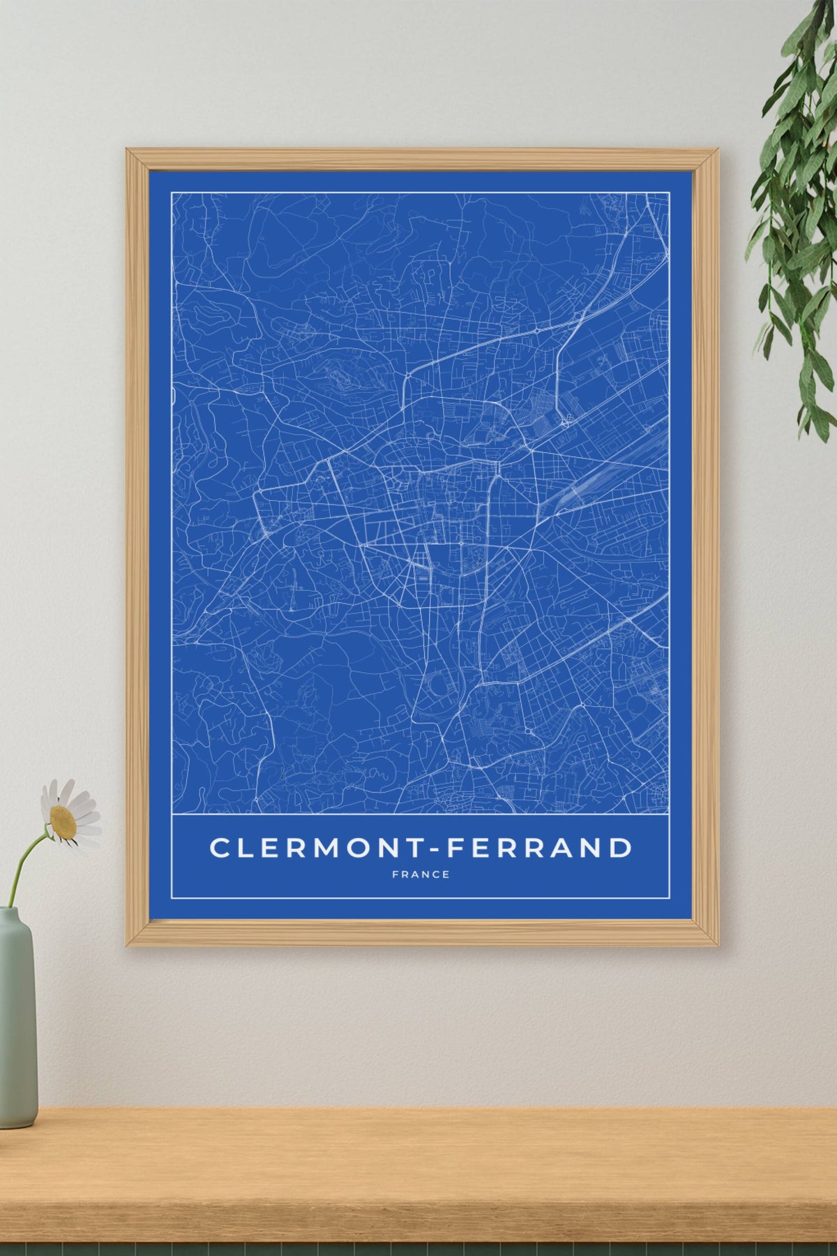 Carte de Clermont-Ferrand bleue - Affiche personnalisée