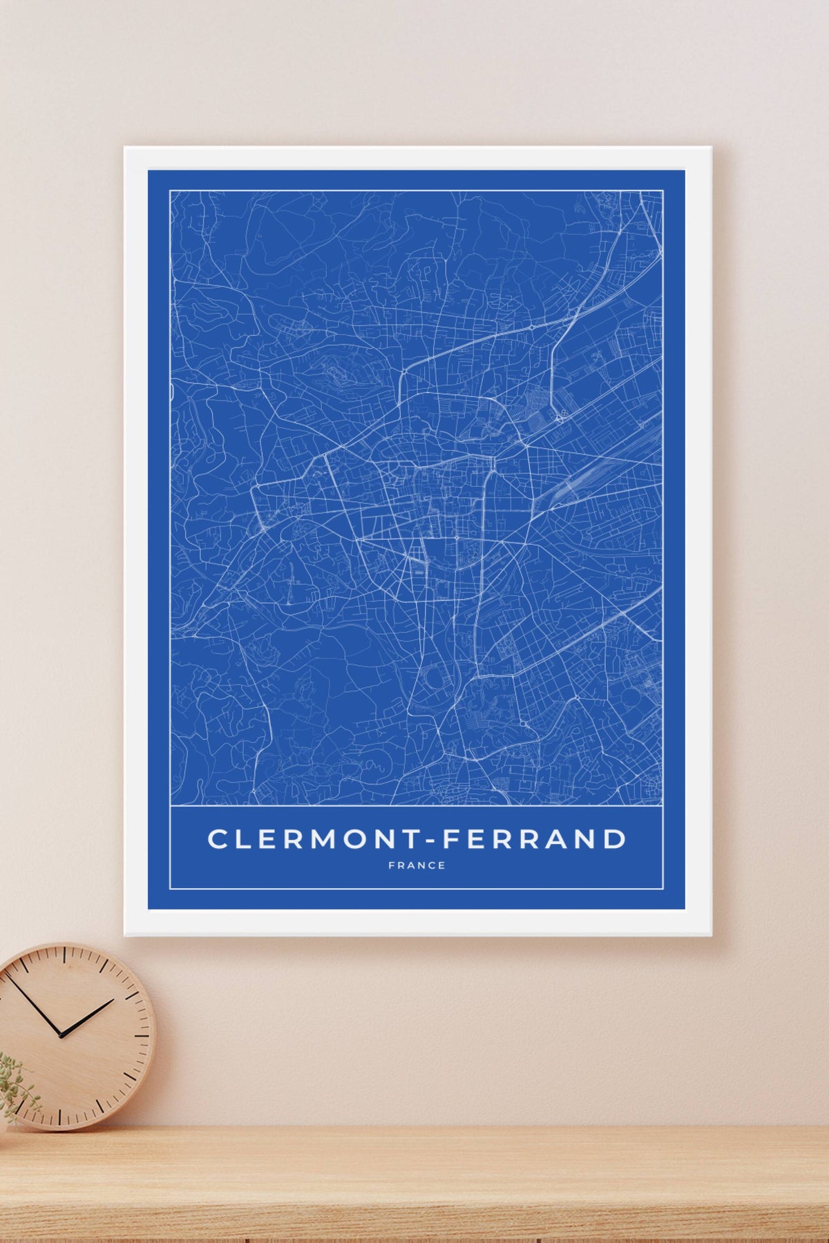 Carte de Clermont-Ferrand bleue - Affiche personnalisée