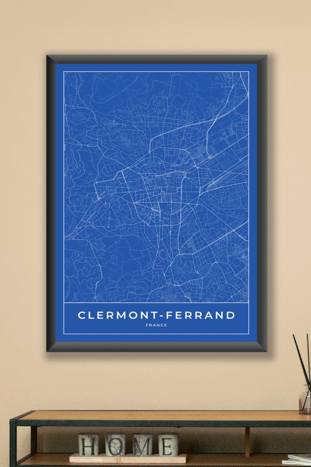 Carte de Clermont-Ferrand bleue - Affiche personnalisée