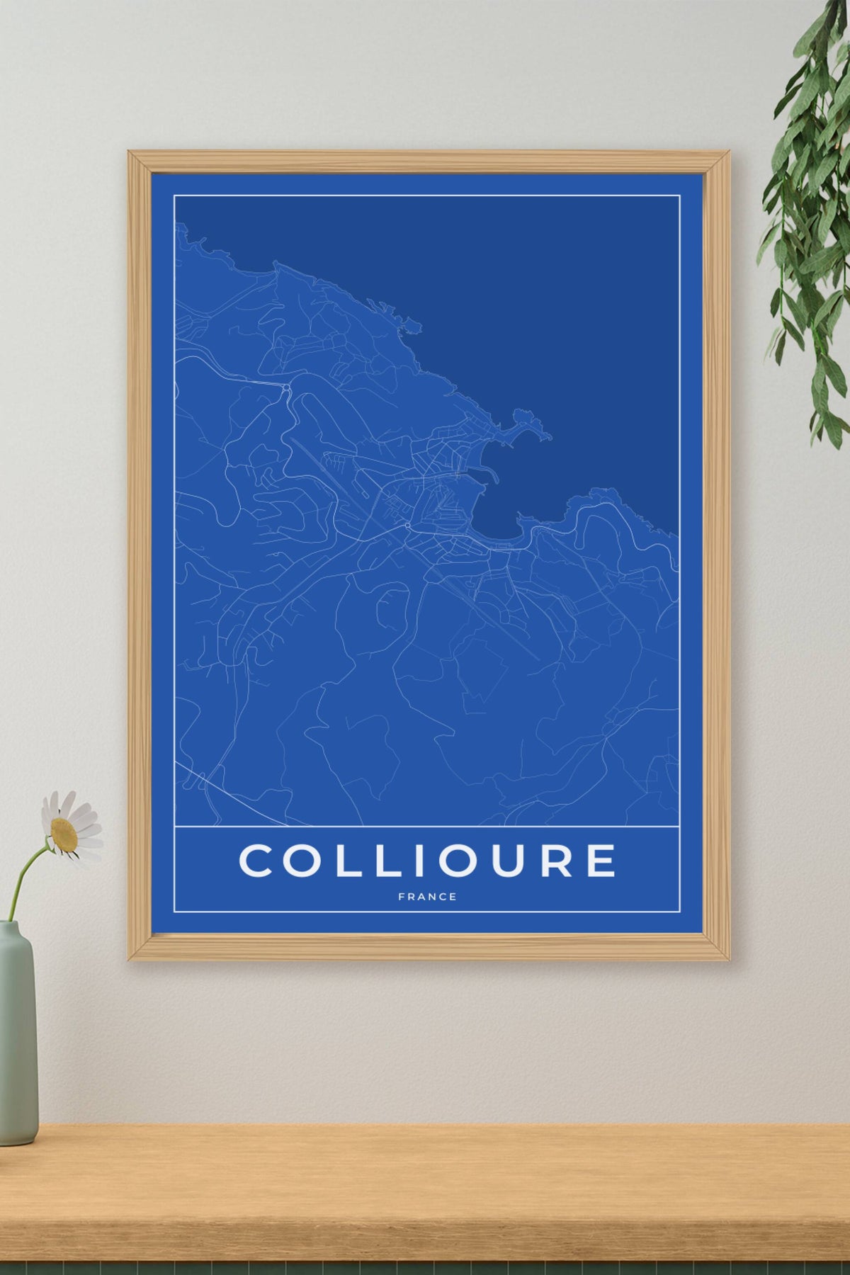 Carte de Collioure bleue - Affiche personnalisée
