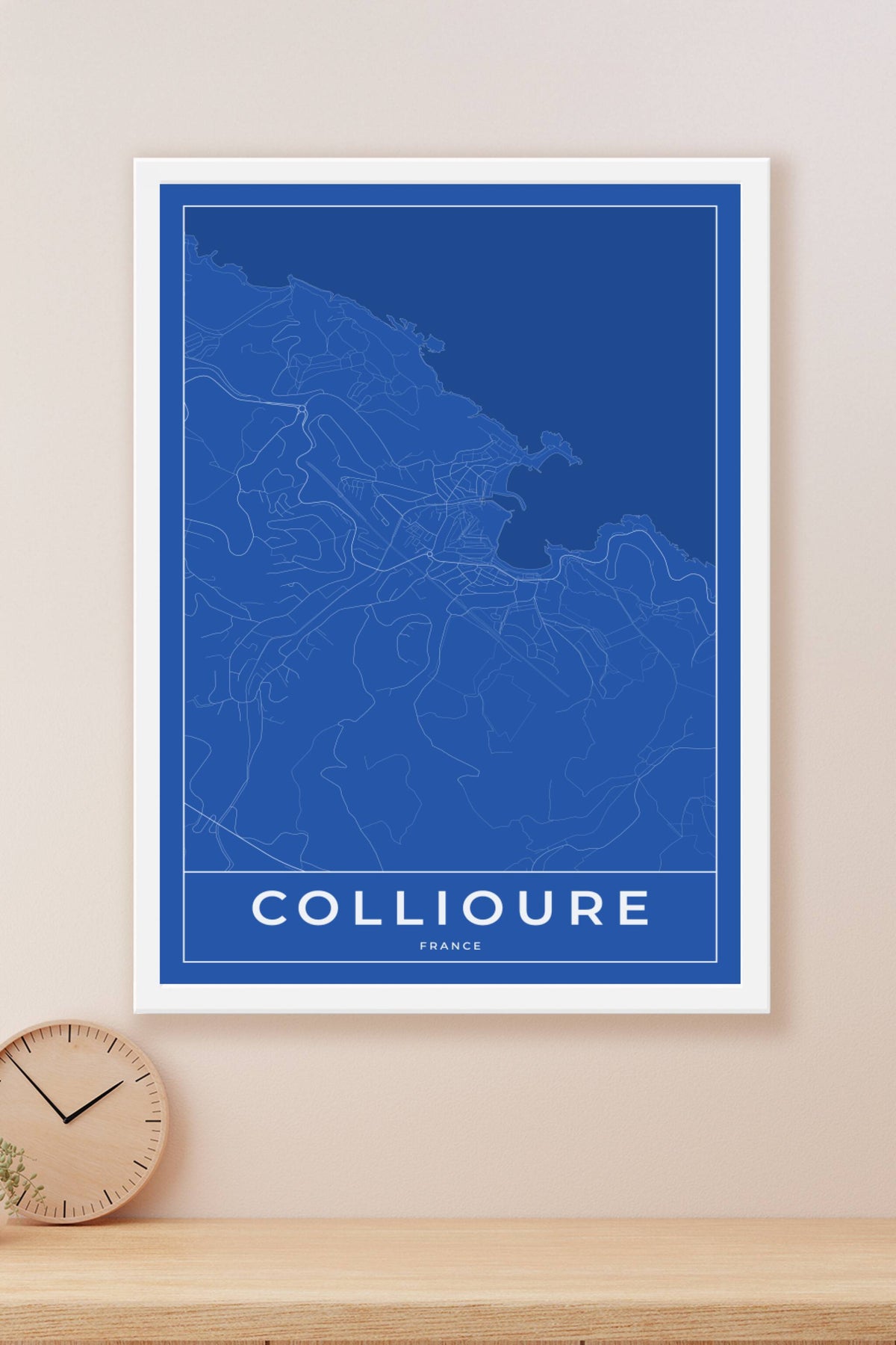 Carte de Collioure bleue - Affiche personnalisée